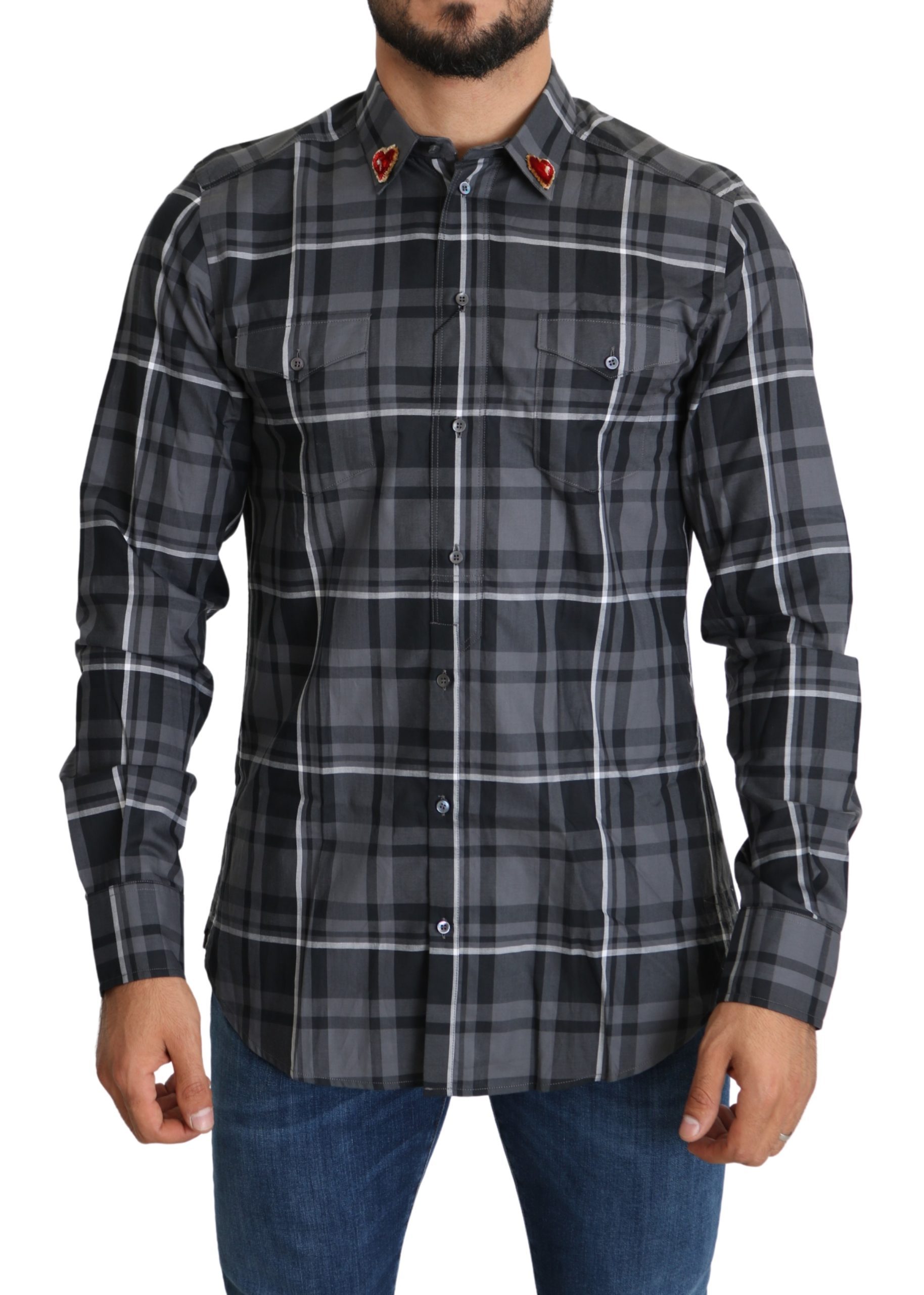 Gray Checkered Heart Casual MARTINI Shirt - IT40 | M