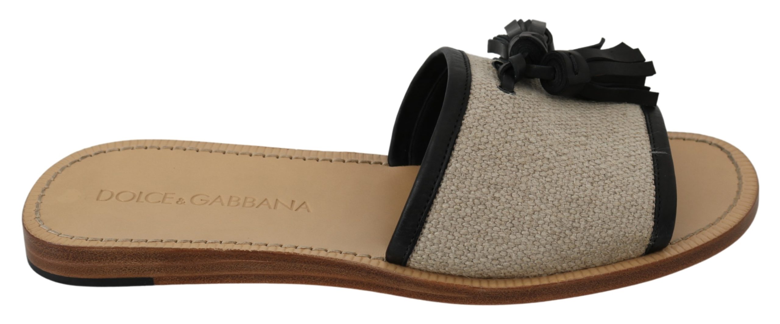 Dolce & Gabbana Men's Leather Linen Open Toe Sandal Beige MV3024 - EU43/US10