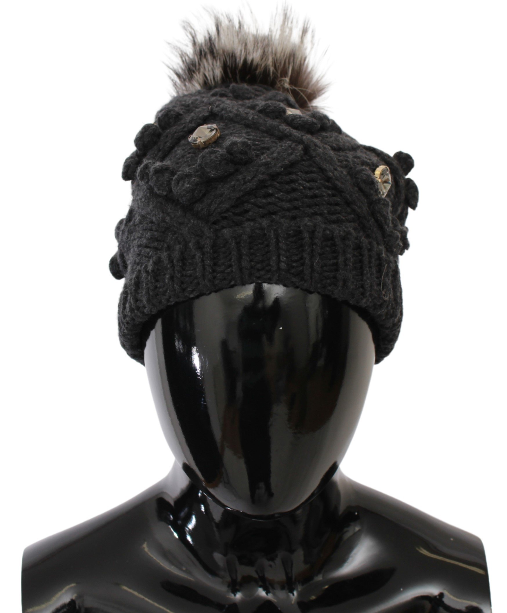Dolce & Gabbana Women's Cashmere Fur Crystal Winter Beanie Hat Gray HAT20033