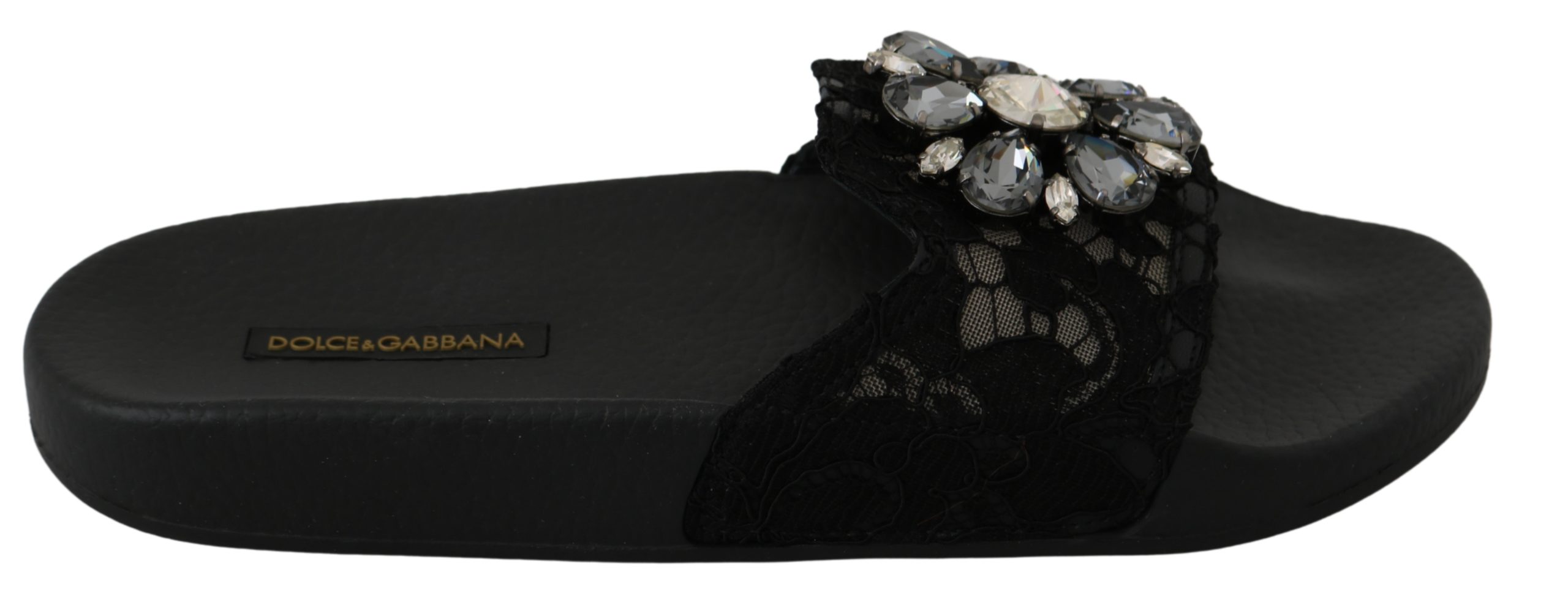 Dolce & Gabbana Women's Lace Crystal Beach Sandals Black LA6569 - EU35/US4.5