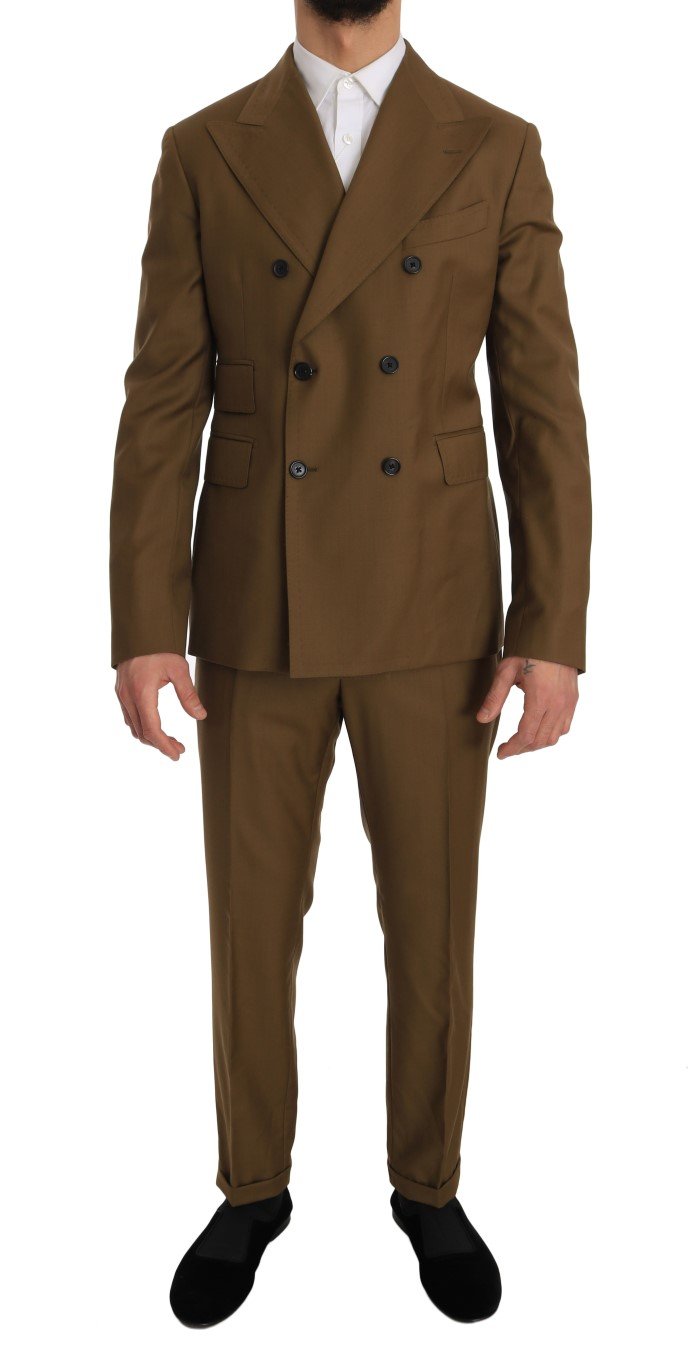 Dolce & Gabbana Men's Wool Double Breasted Slim Fit Suit Brown JKT1192 - IT48 | M