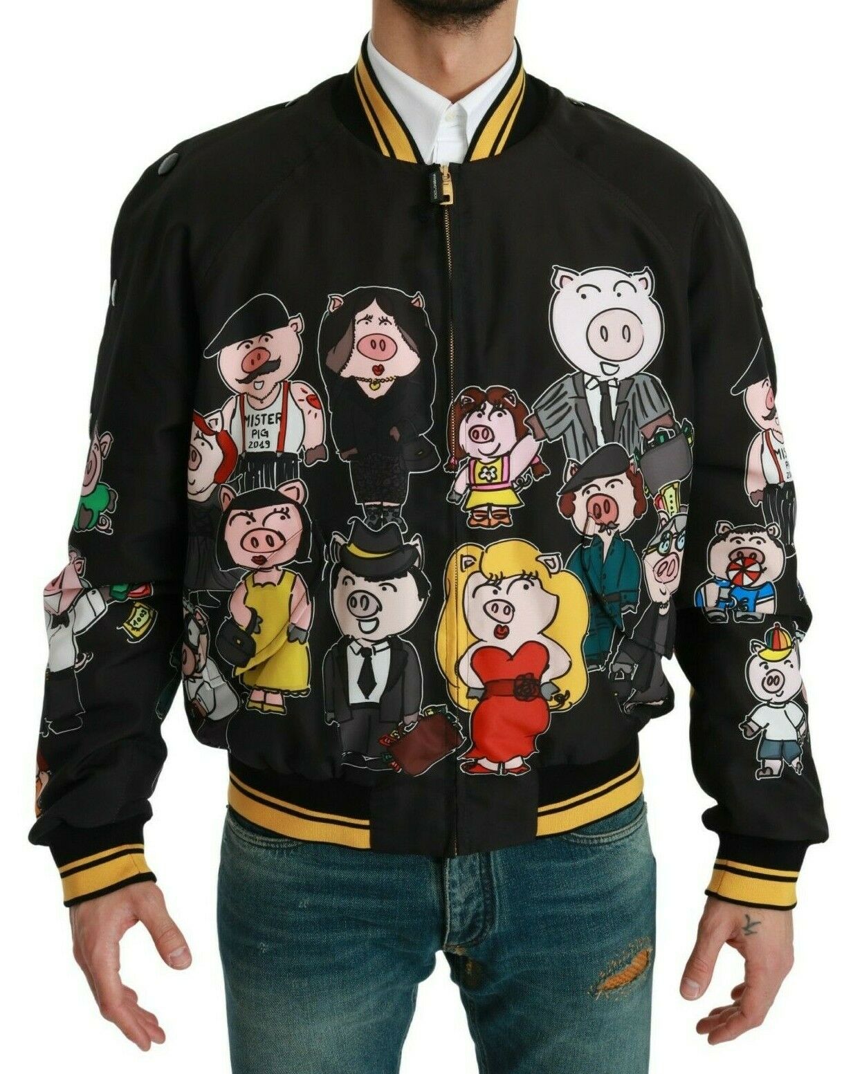 Dolce & Gabbana Men's YEAR OF THE PIG Bomber Jacket Black JKT2609 - IT44 | XS