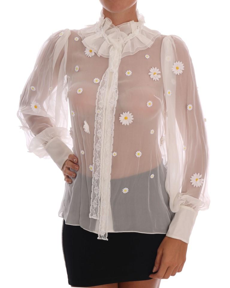 Dolce & Gabbana Women's Daisy Applique Shirt White TSH1440 - IT36 | XS
