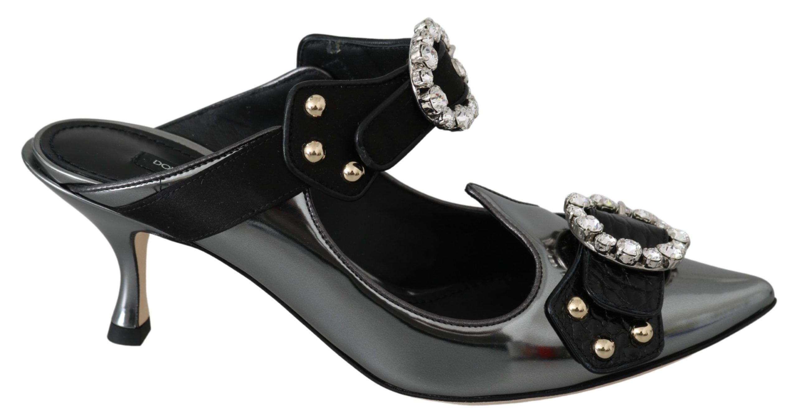 Black Gray Crystal Sandals Mules Shoes - EU36/US5.5