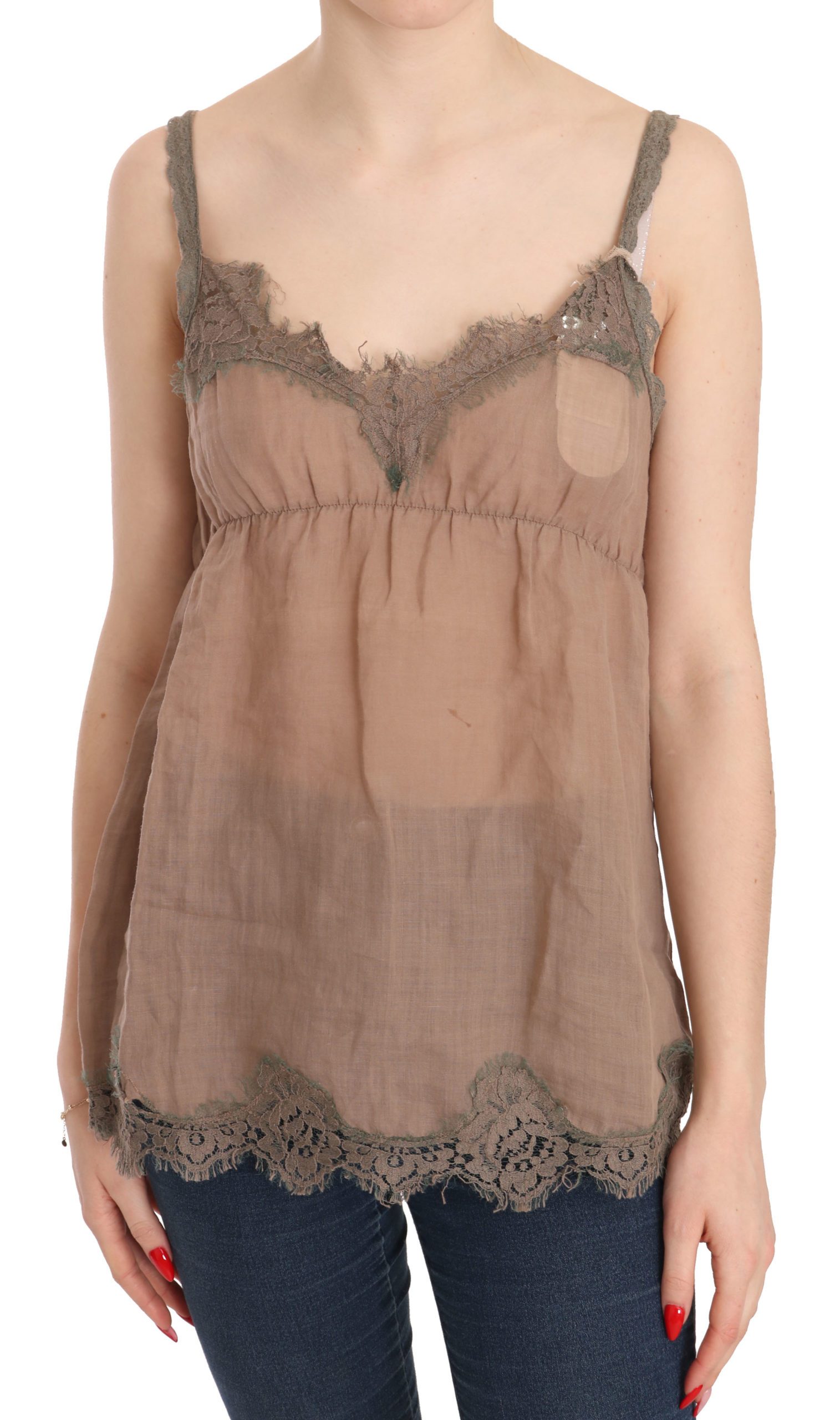 PINK MEMORIES Women's Lace Spaghetti Strap Plunging Top Brown TSH3835 - IT42|M