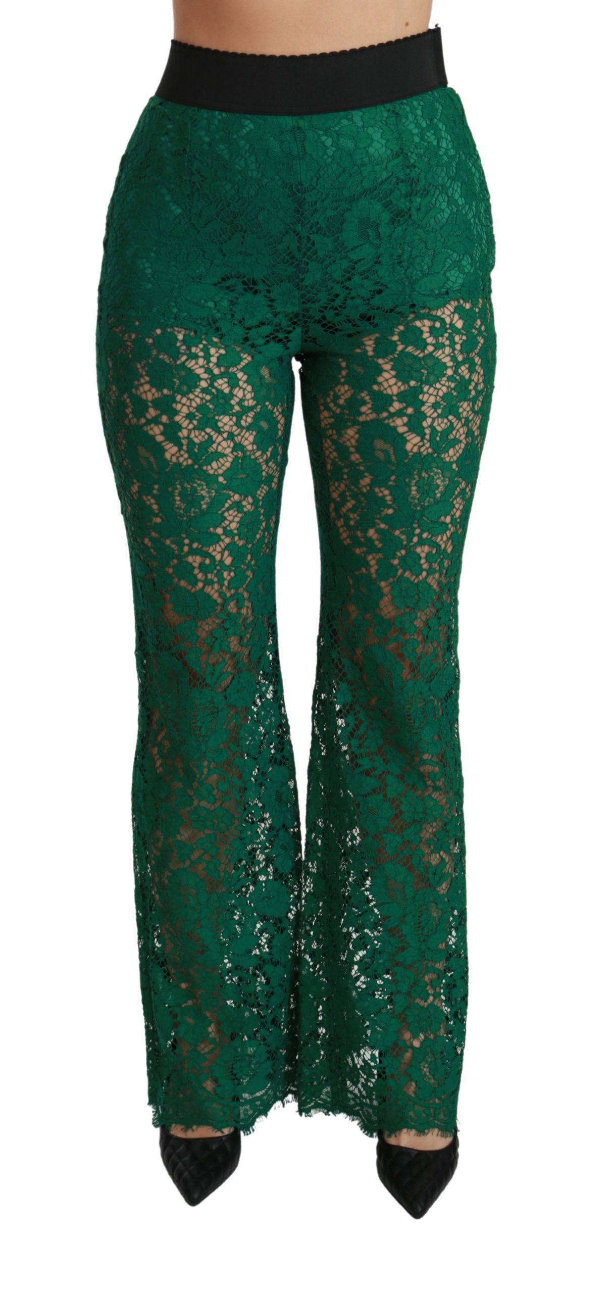 Dolce & Gabbana Women's Lace High Waist Flared Trouser Green PAN70824 - IT40|S