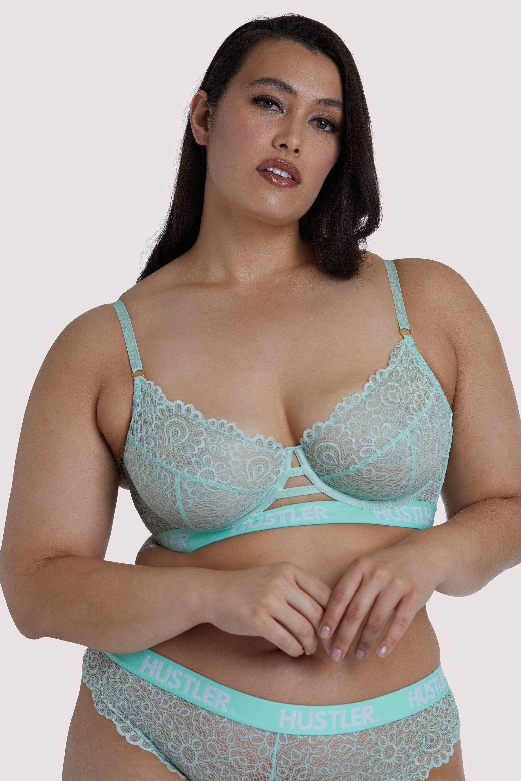 Hustler Branded Mint Curve Lace Bra 38B