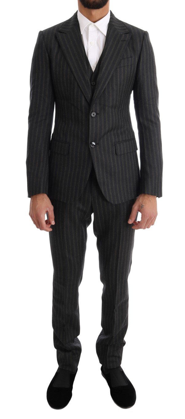 Dolce & Gabbana Men's Striped Two Button 3 Piece Suit Gray KOS1076 - IT44 | XS