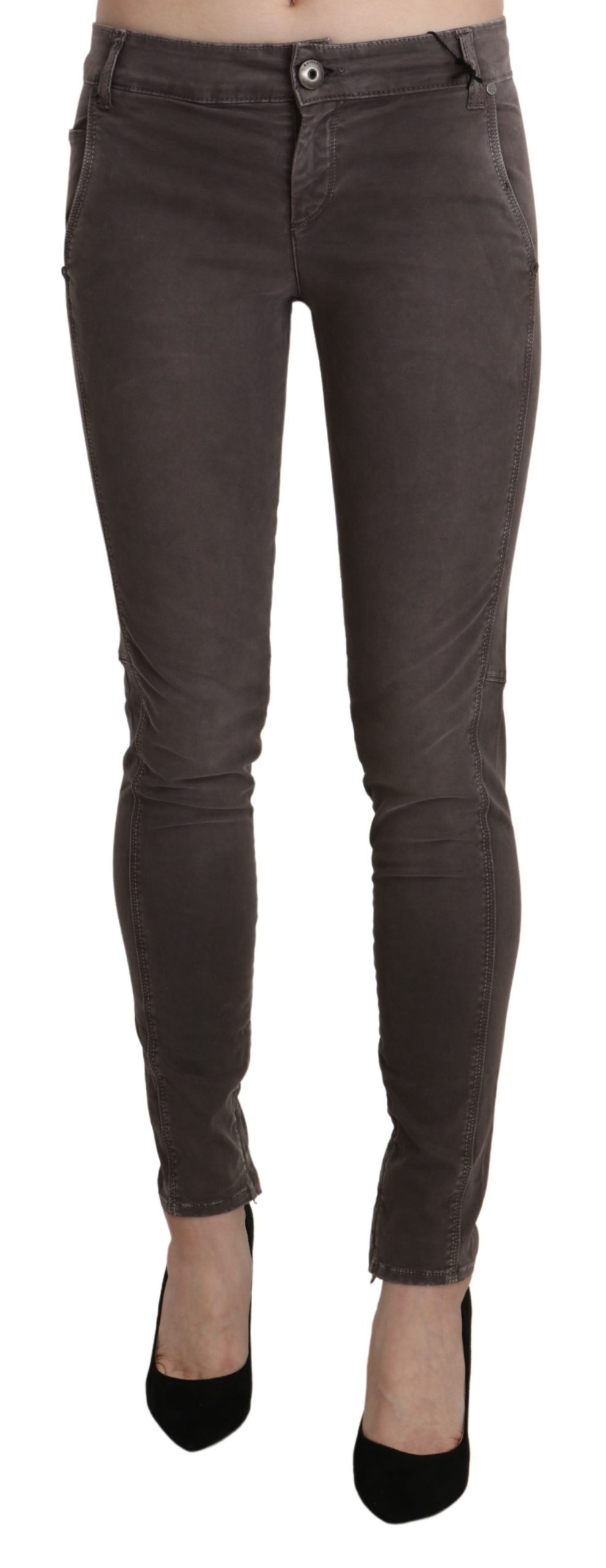 Brown Low Waist Skinny Slim Trouser Cotton Jeans - W26