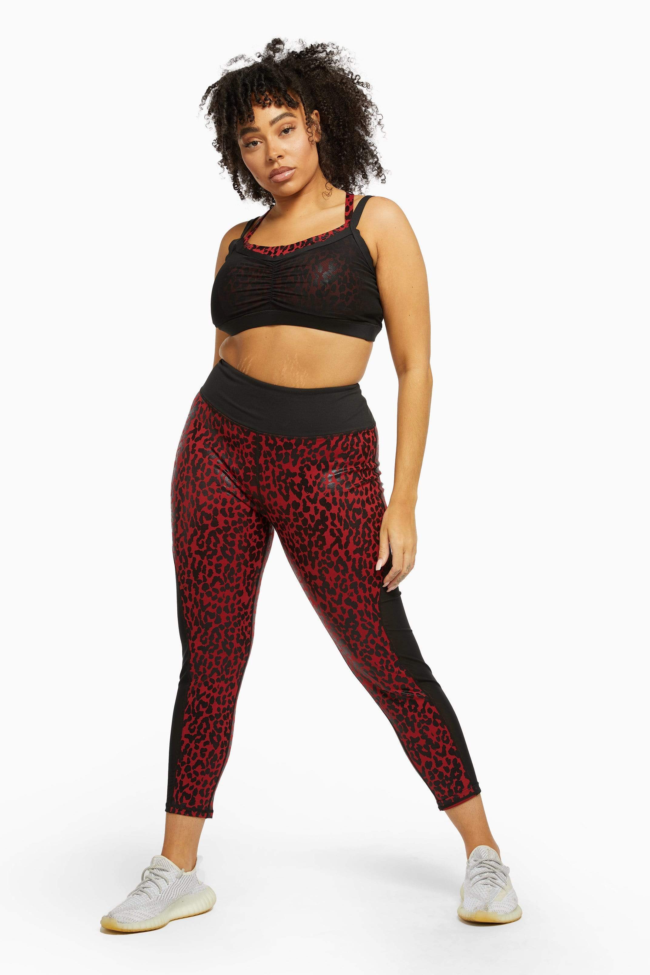 Wolf & Whistle Red Wet Look Leopard High Waist Leggings Curve UK 18 / US 14