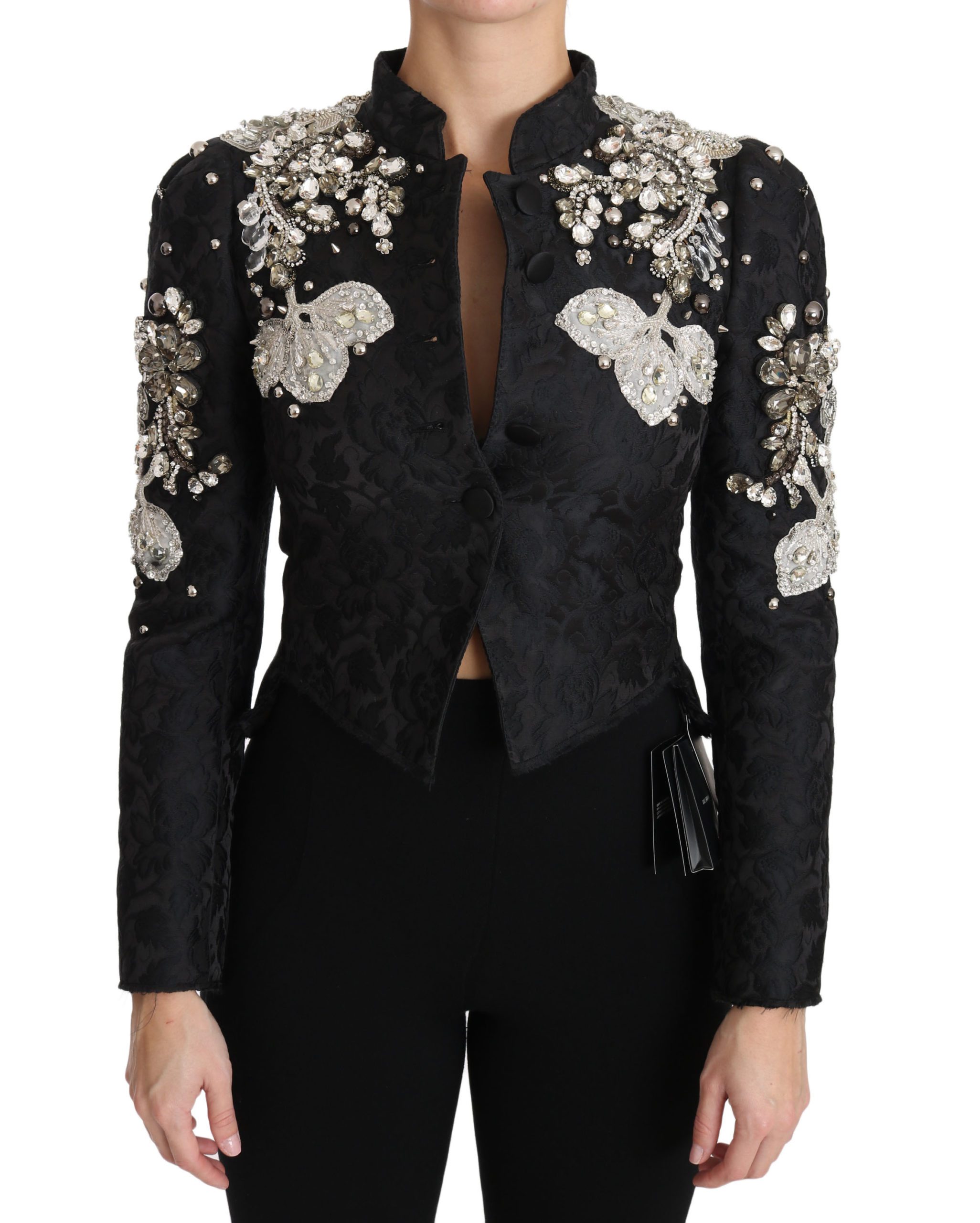 Dolce & Gabbana Women's Jacquard Crystal Floral Jacket Black JKT2403 - IT38|XS