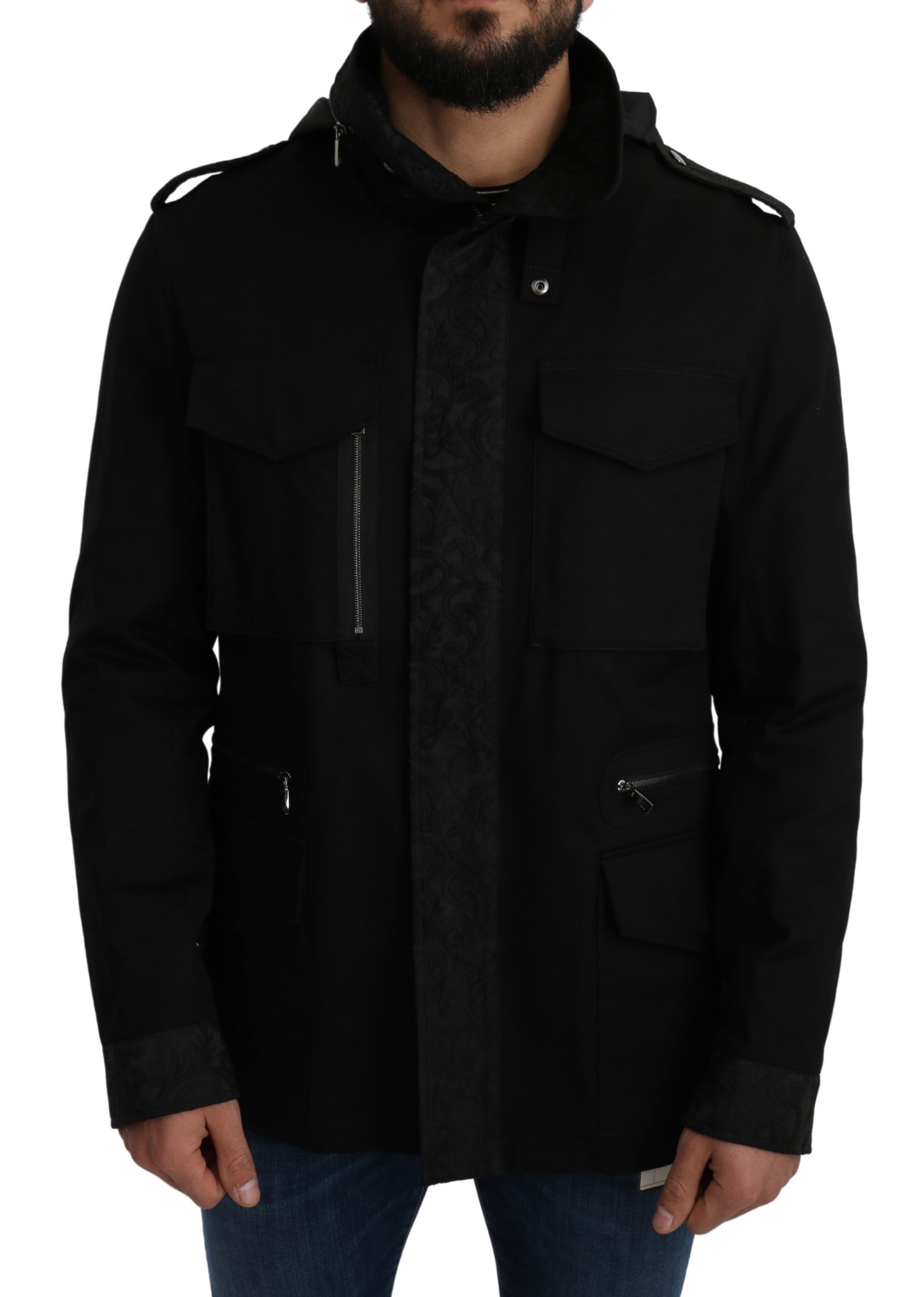 Dolce & Gabbana Men's Solid Jacquard Coat Hooded Jacket Black JKT2658 - IT50 | L
