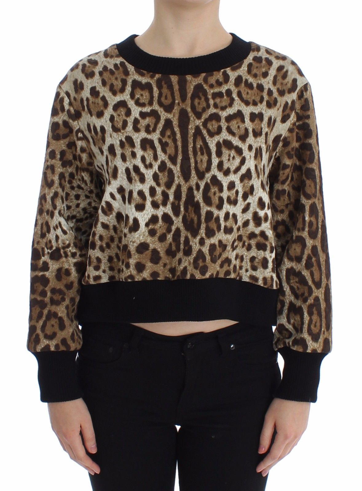 Dolce & Gabbana Women's Leopard Print Crewneck Short Sweater Brown SIG13185 - IT44|L
