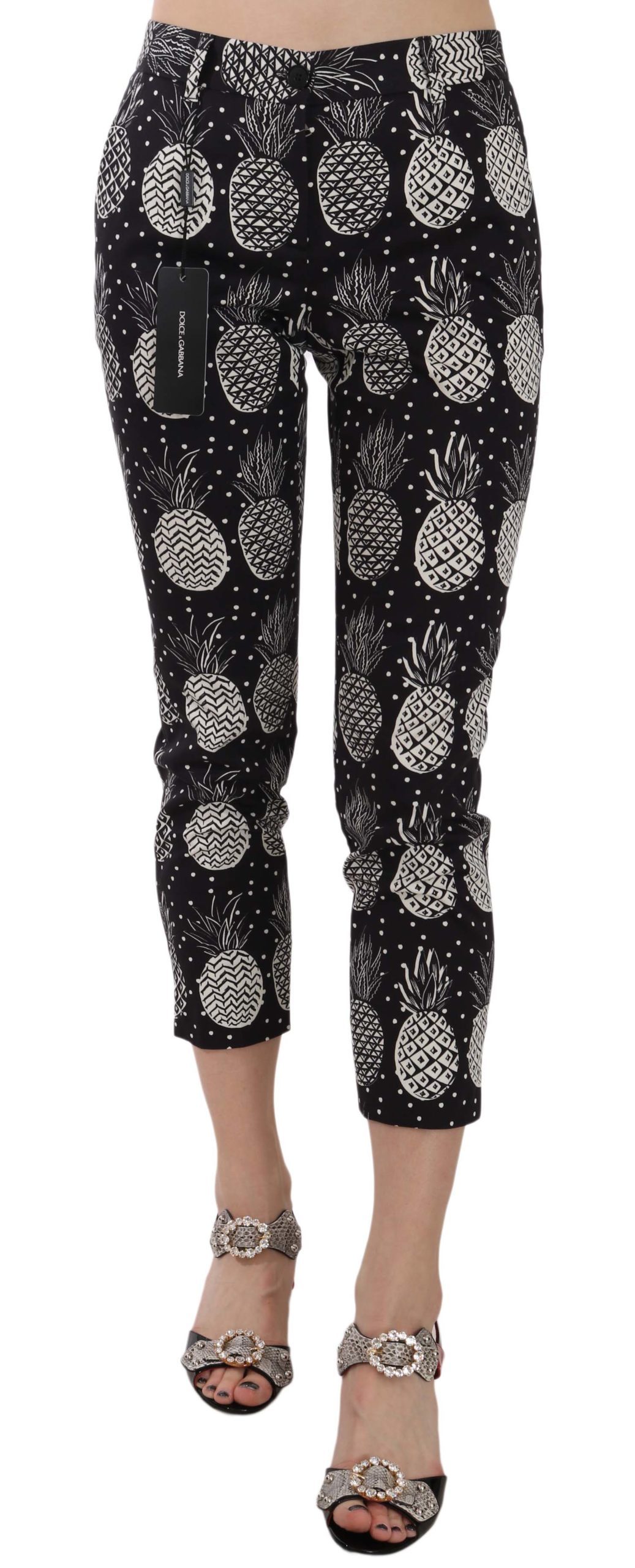 Dolce & Gabbana Women's Pineapple Print Skinny Trouser Black PAN70045 - IT38|XS