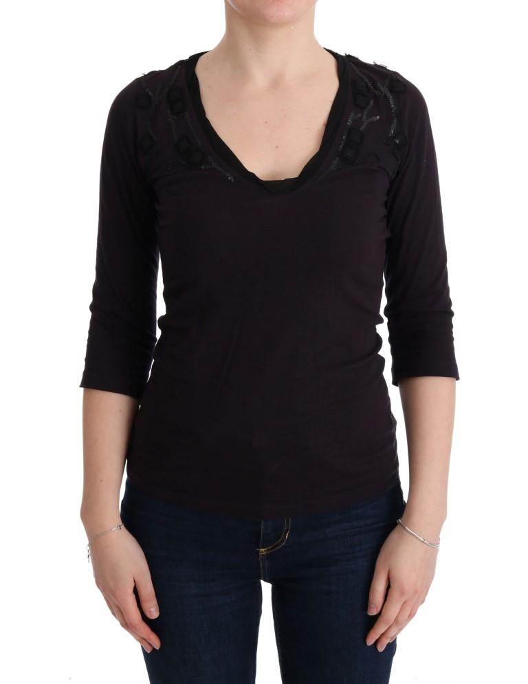 Costume National Women's V-neck Cotton T-Shirt Purple TUI10015 - S