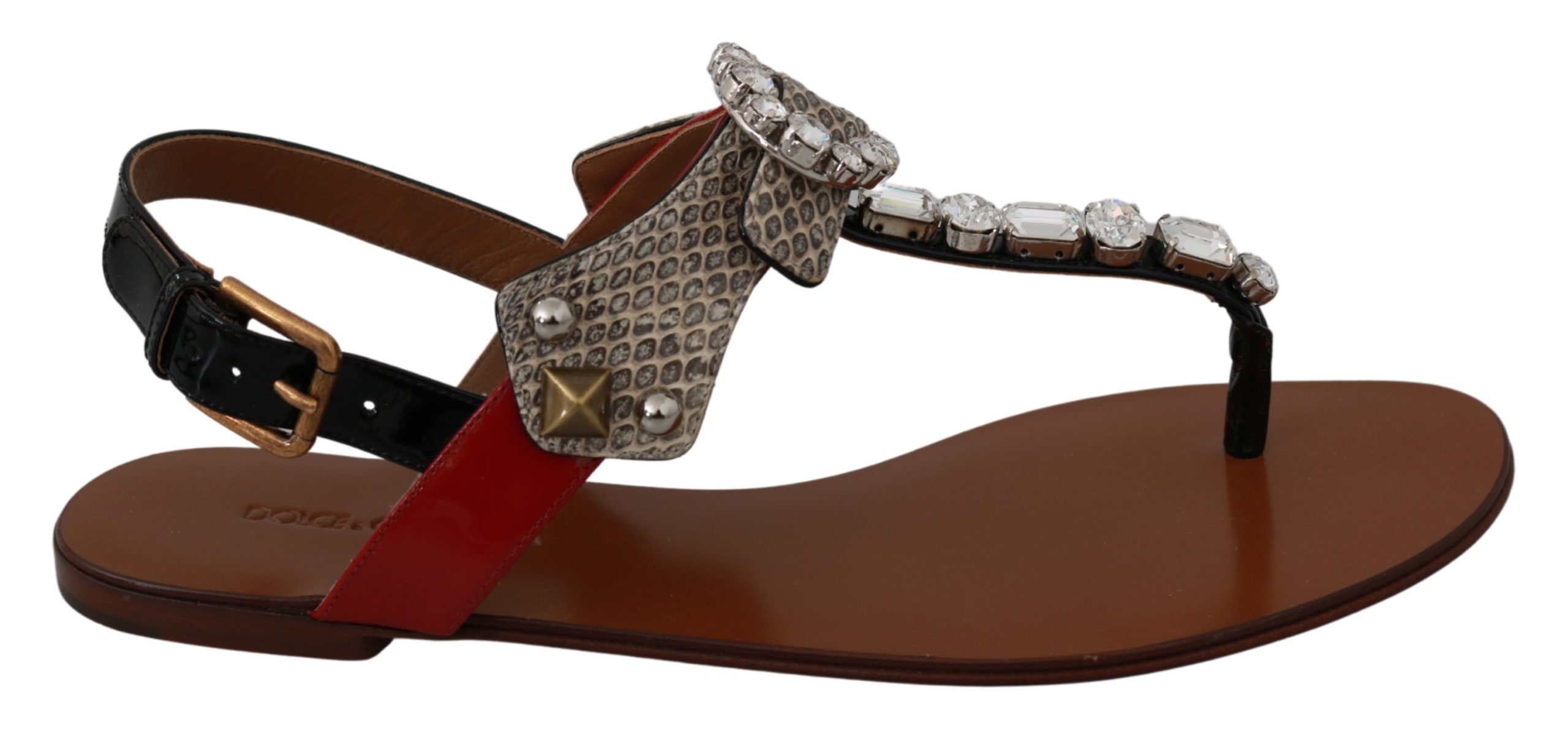 Dolce & Gabbana Women's Leather Ayers Crystal Sandal Brown LA6458 - EU35/US4.5