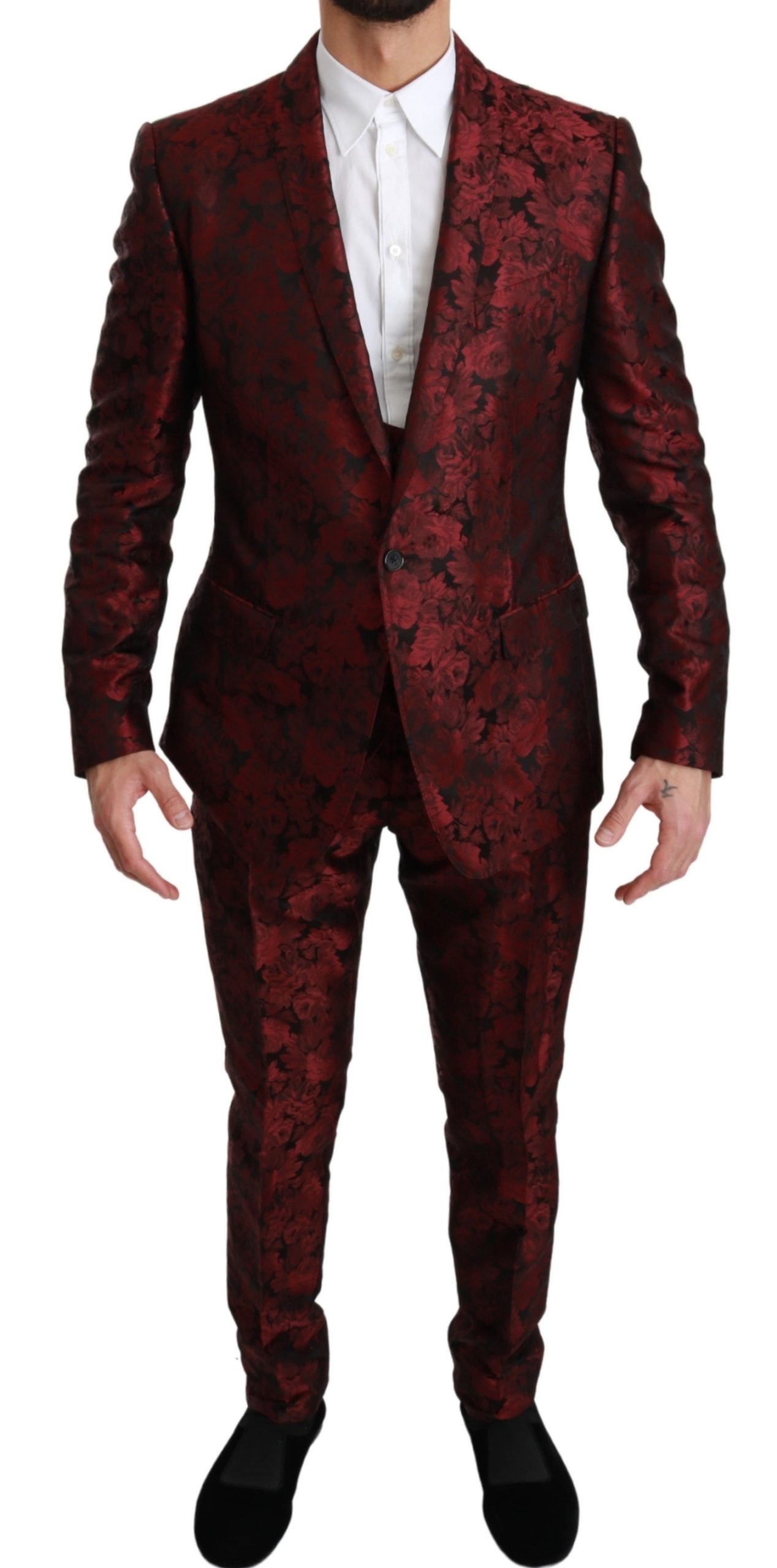 Dolce & Gabbana Men's MARTINI Floral Silk 3 Piece Suit Bordeaux KOS1666 - IT50 | L