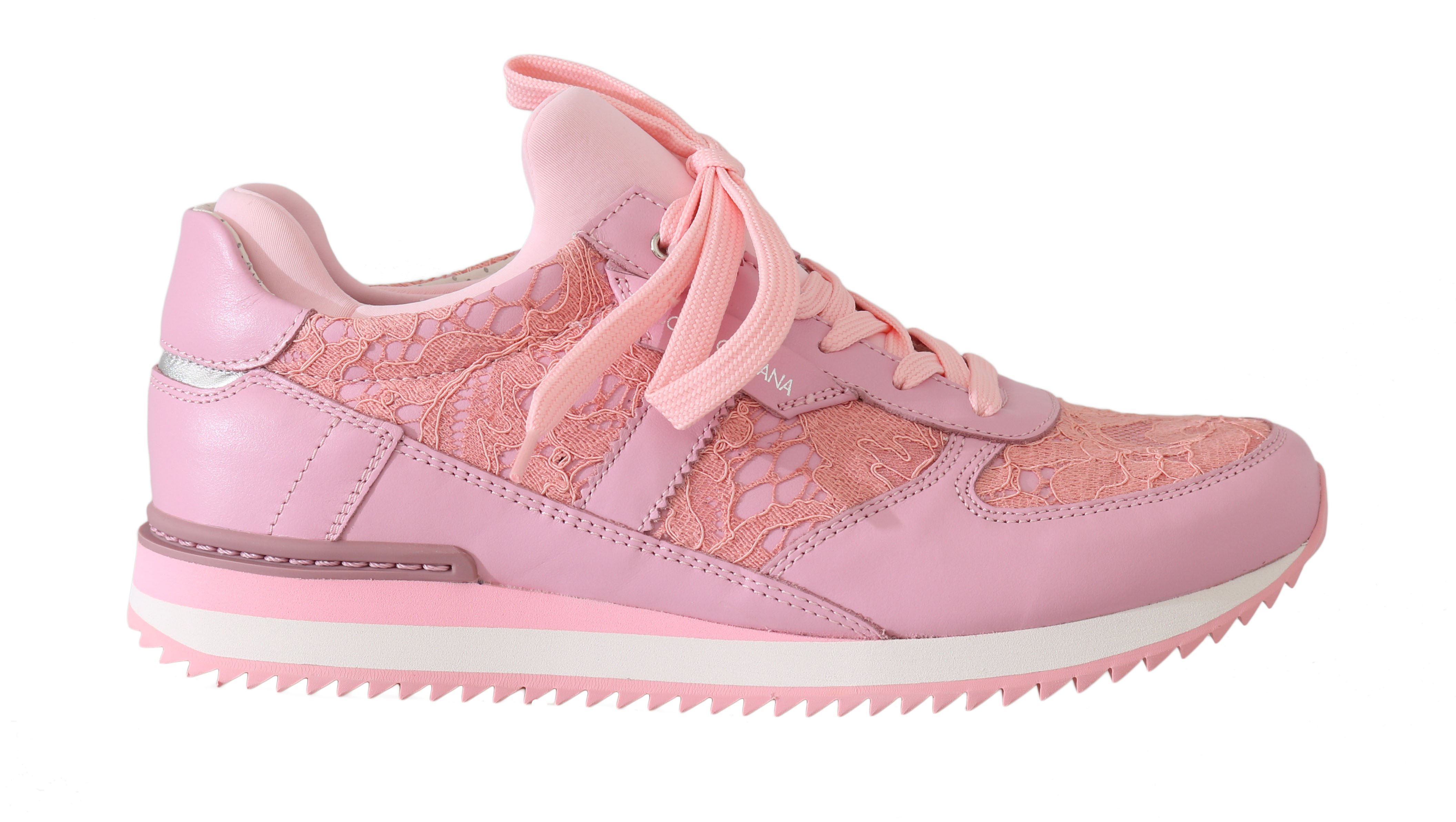 Dolce & Gabbana Women's Floral Lace Leather Trainer Pink LA5675 - EU35/US4.5