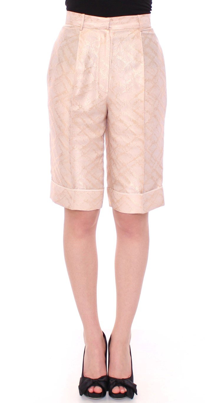 Beige Brocade Above Knee Shorts - IT44|L