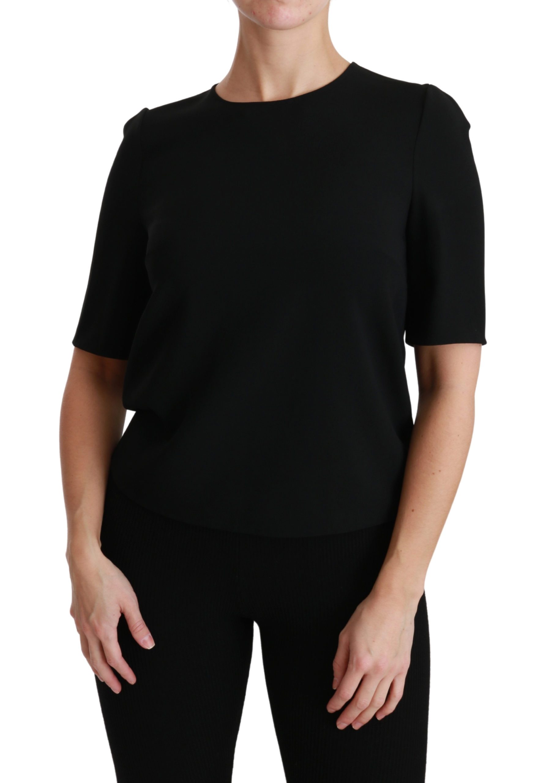 Black Short Sleeve Casual Top Stretch Blouse - IT40|S