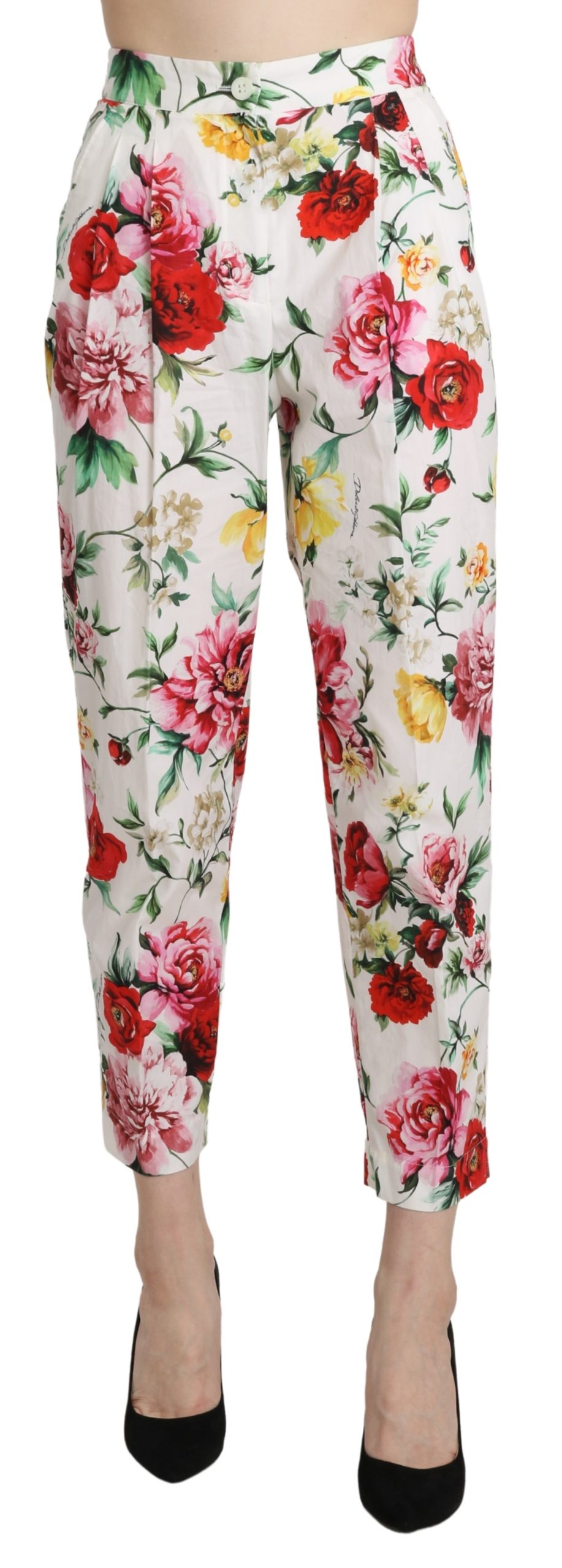White Floral Cotton Pants Trousers Pants - IT36 | XS