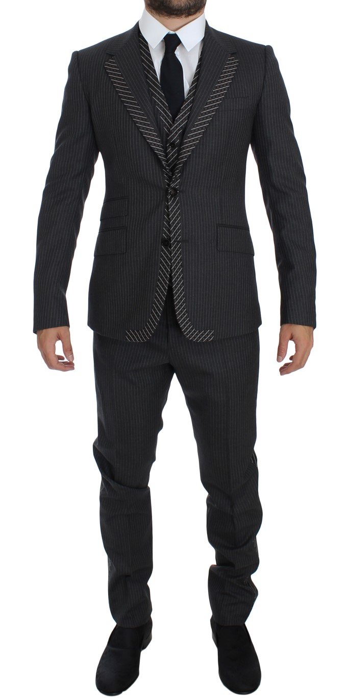 Dolce & Gabbana Men's Striped 3 Piece Slim Suit Tuxedo Gray GTT10169 - IT50 | L