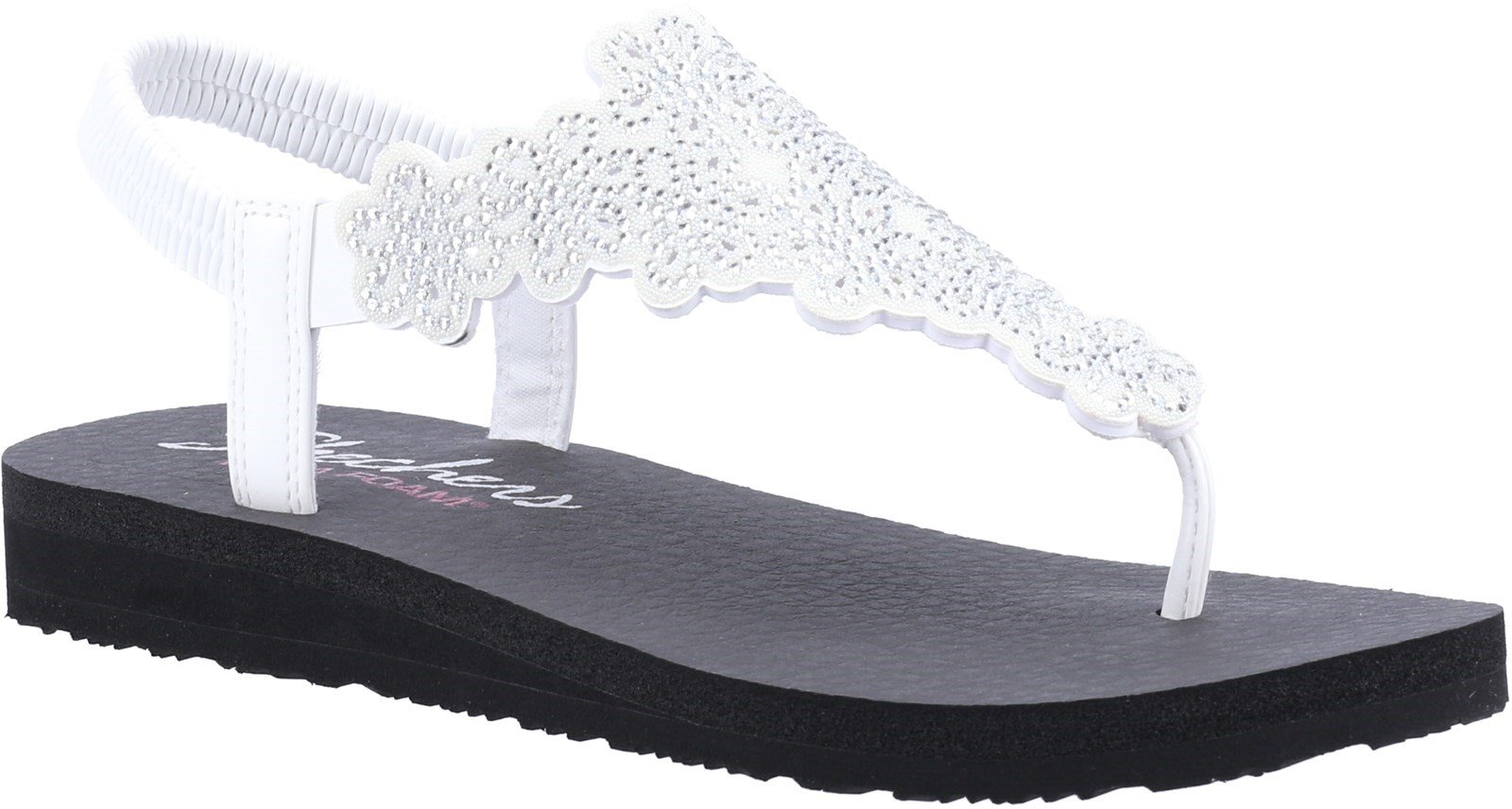 Skechers Women's Meditation Floral Summer Sandal Various Colours 32174 - White/Silver 3