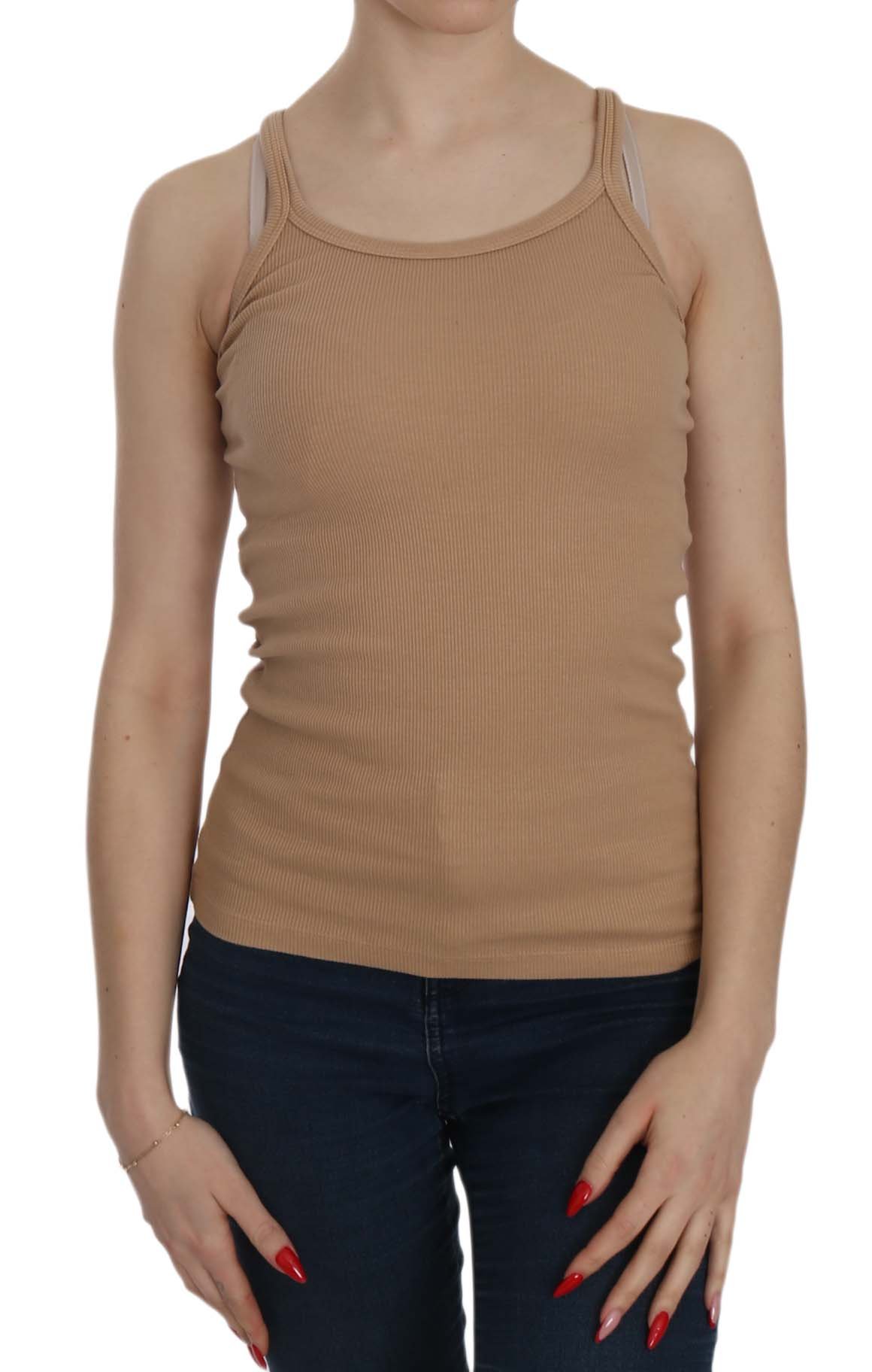 PINK MEMORIES Women's Sleeveless Spaghetti Strap Tank Top Beige TSH3914 - IT40|S