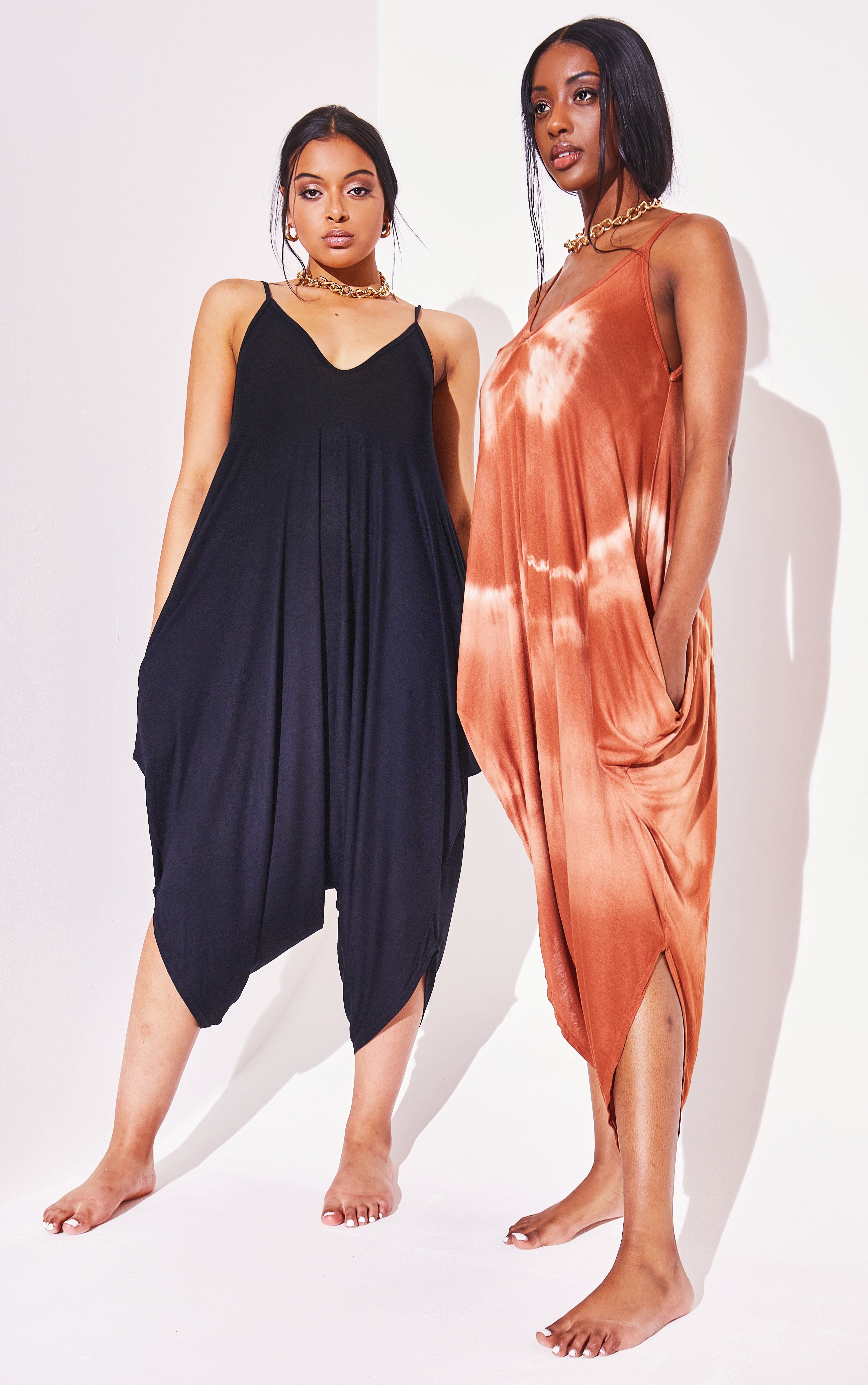 Romper Tie Dye Harem Jumpsuit - Brown / One Size (8-12)