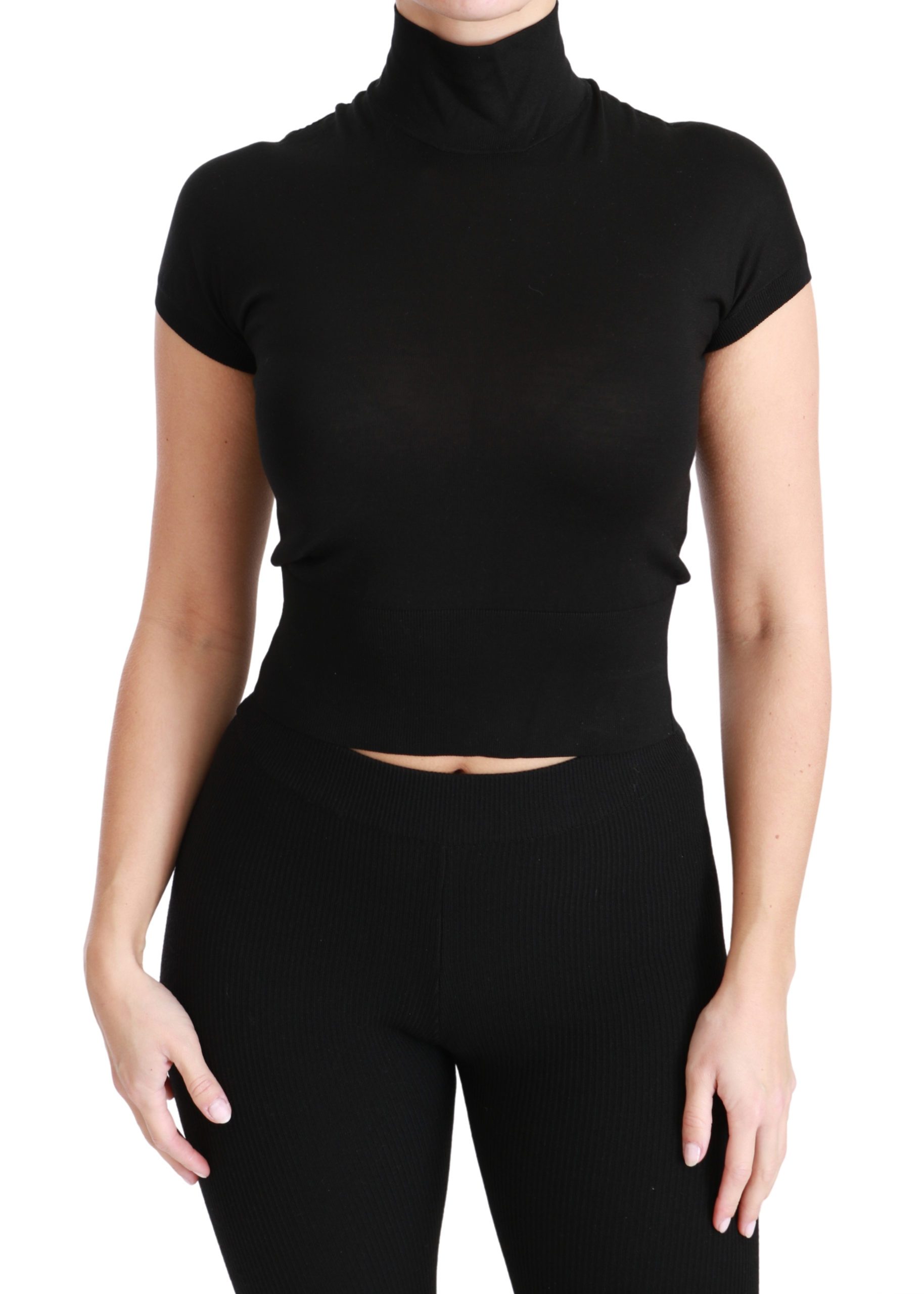 Black Turtle Neck Silk Sleeve Top Blouse - IT36 | XS