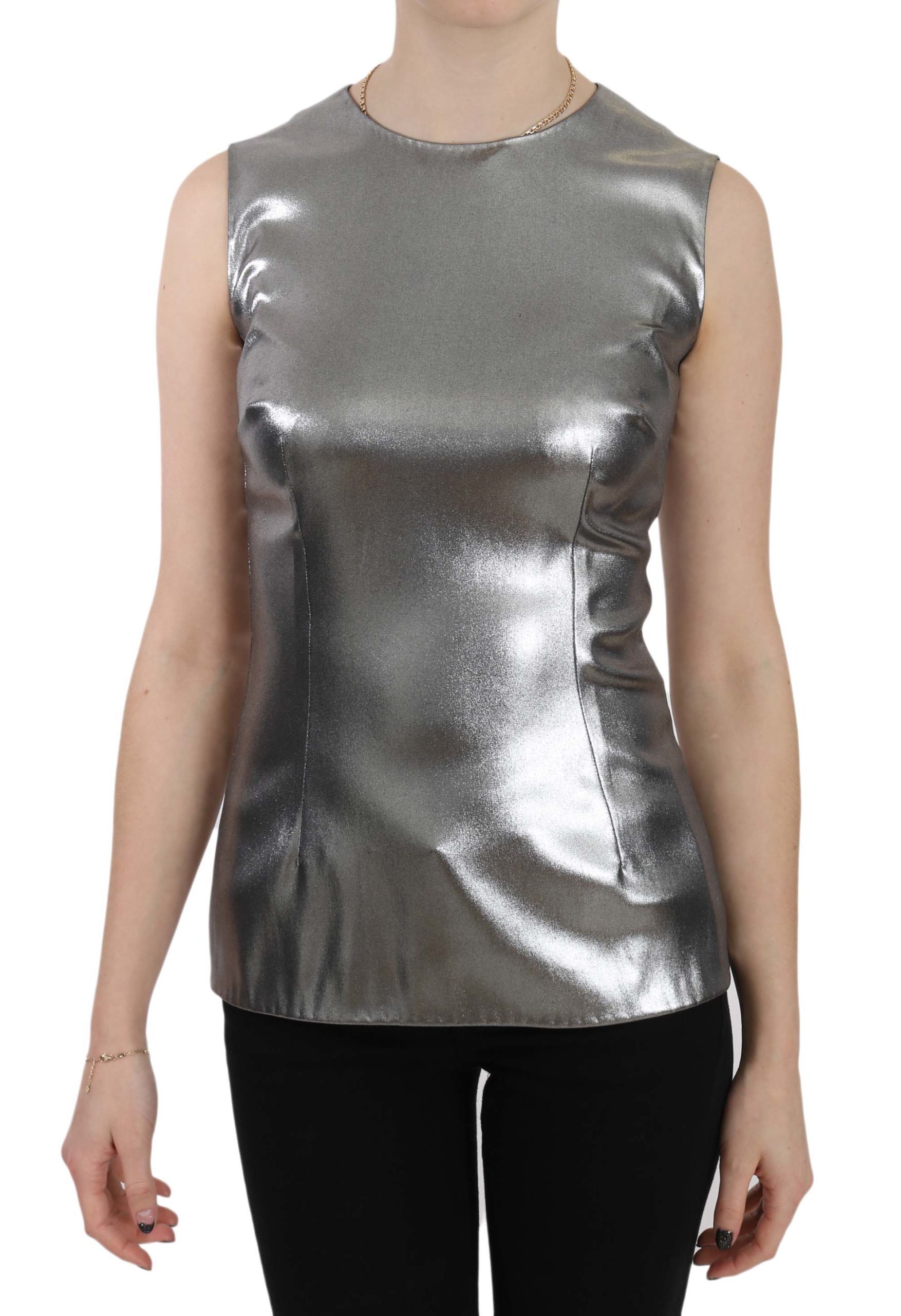 Dolce & Gabbana Women's Tulle Sleeveless Silk Top Silver TSH3251 - IT40|S