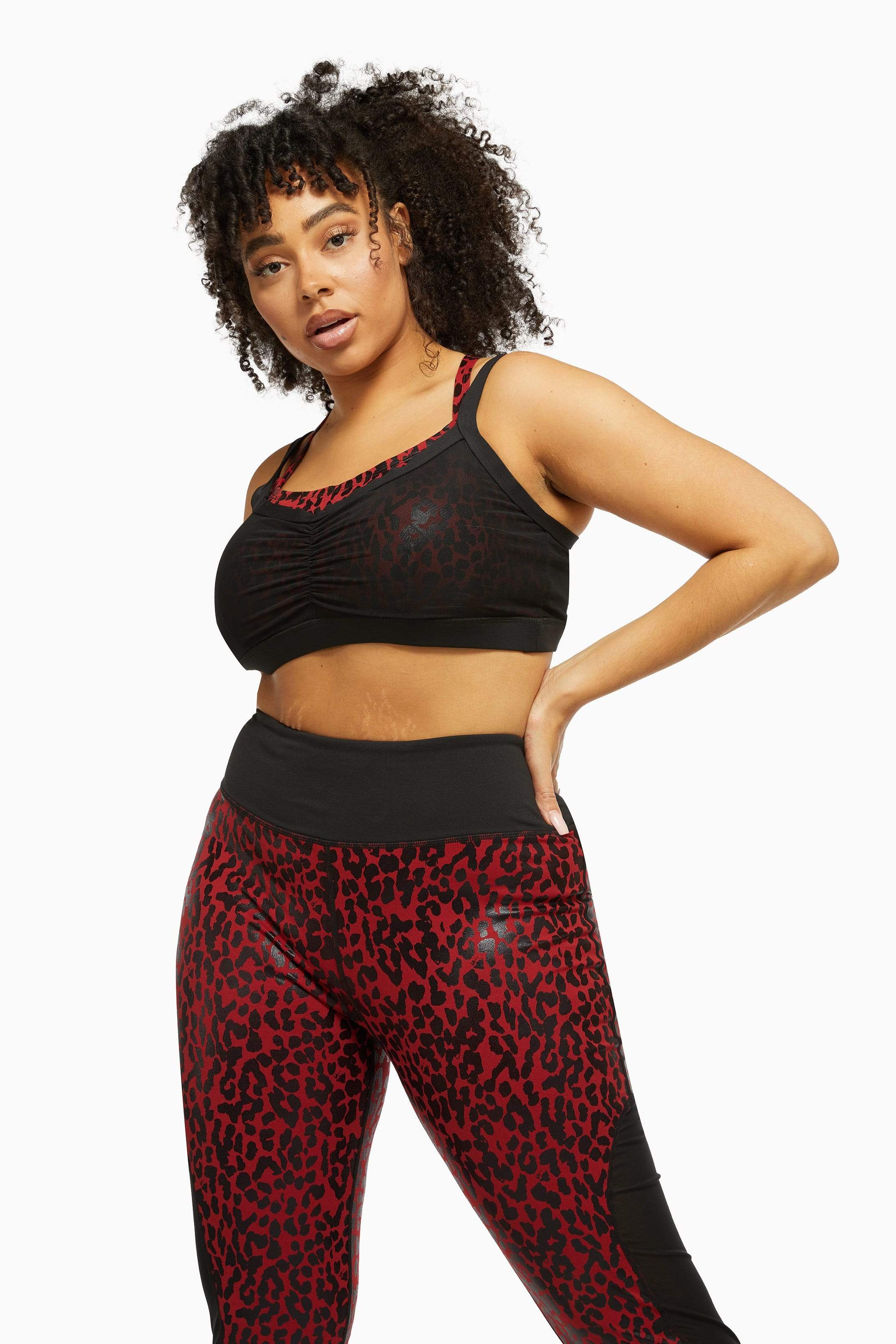 Wolf & Whistle Red and Black Leopard Wet look Sport Bra Curve UK 18 / US 14