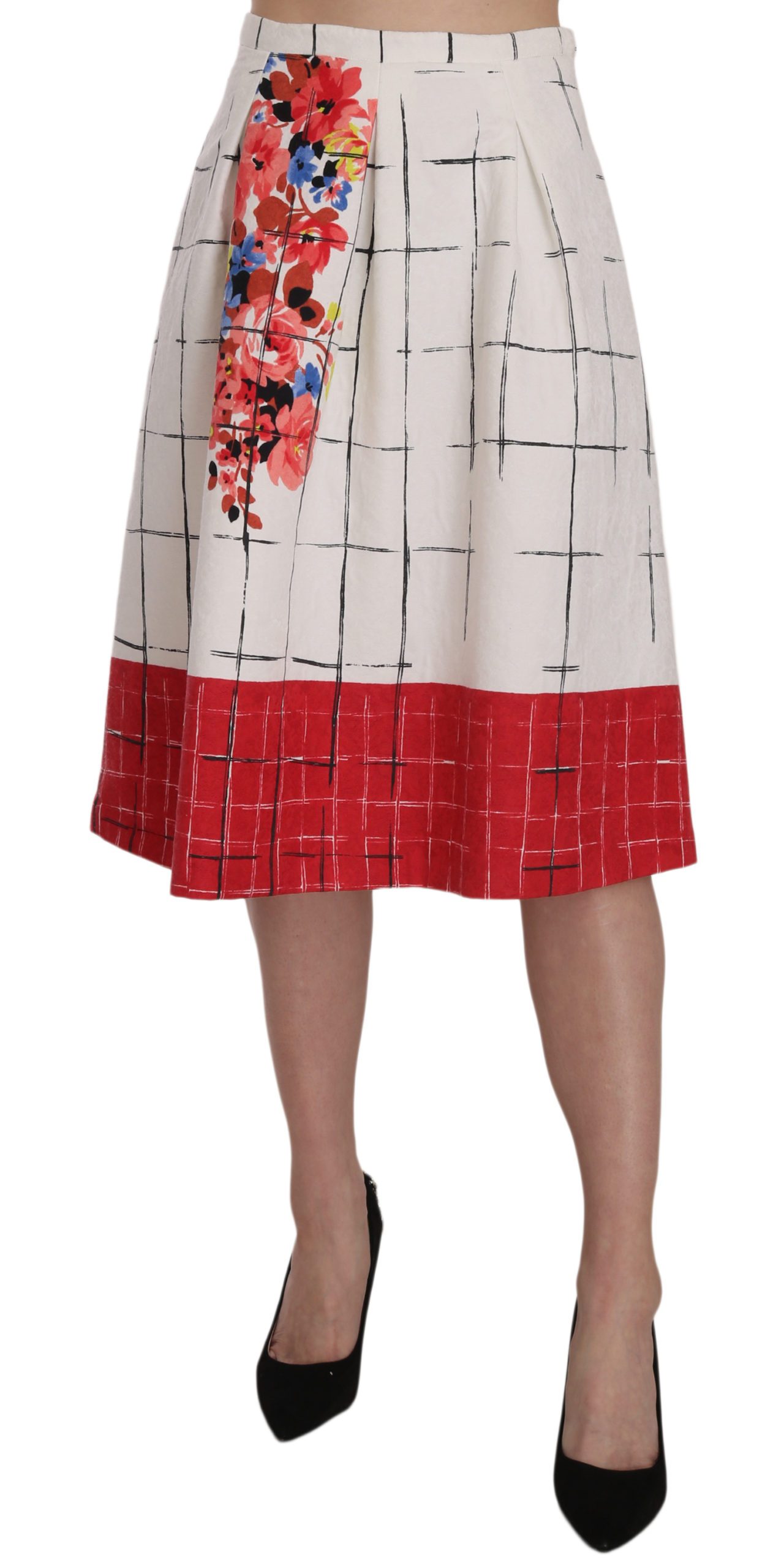 Liu Jo Women's Floral Print Lined Flared Midi Dress White PAN801 - IT42|M