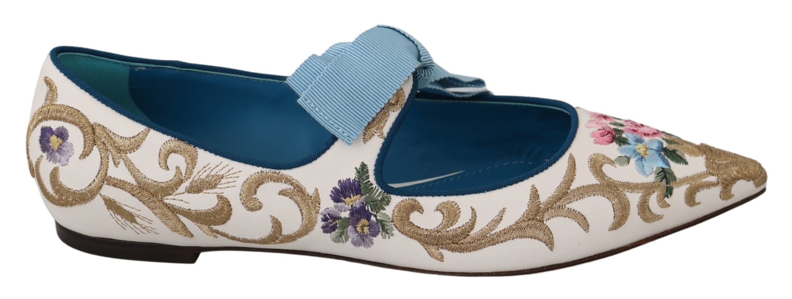 Dolce & Gabbana Women's Floral Ballerina Leather Flat Shoe White LA7037 - EU39/US8.5
