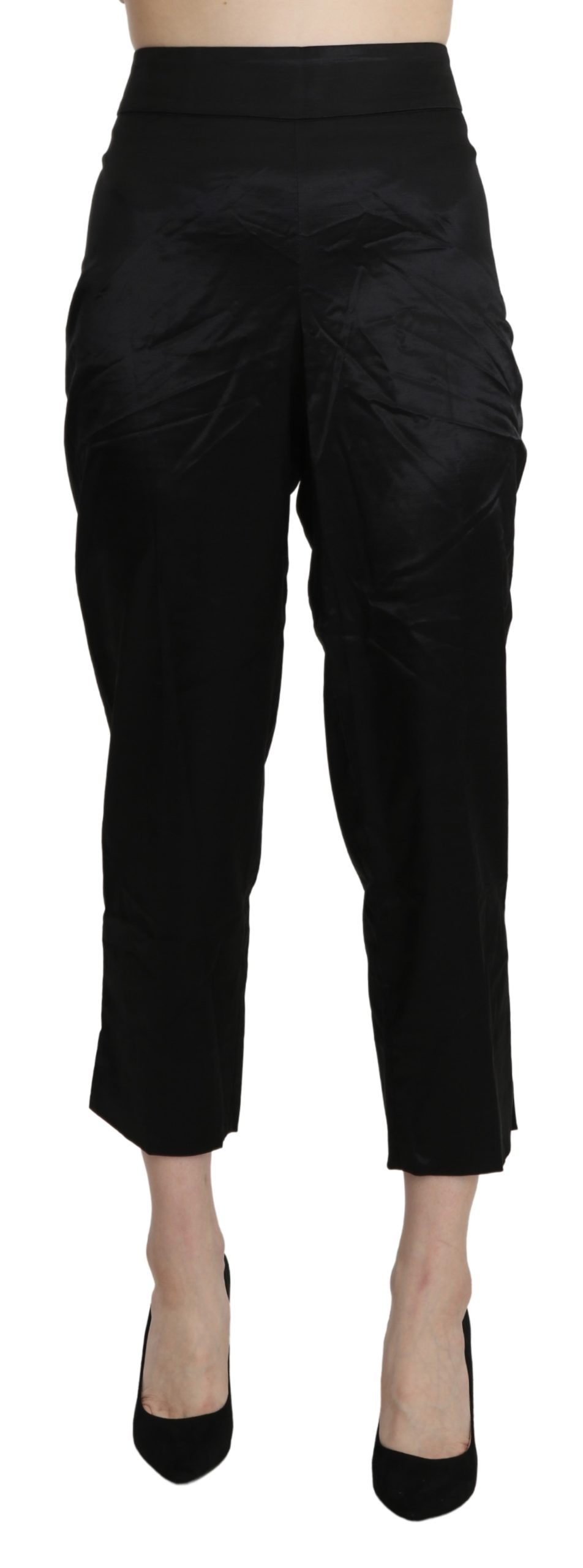 BENCIVENGA Women's High Waist Straight Cropped Trousers Black PAN71330-46 - IT46|XL