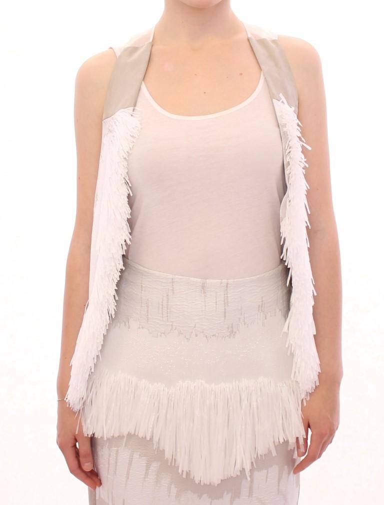 Arzu Kaprol Women's Lashes Open Back Vest Jacket White GSS10321 - IT40|S