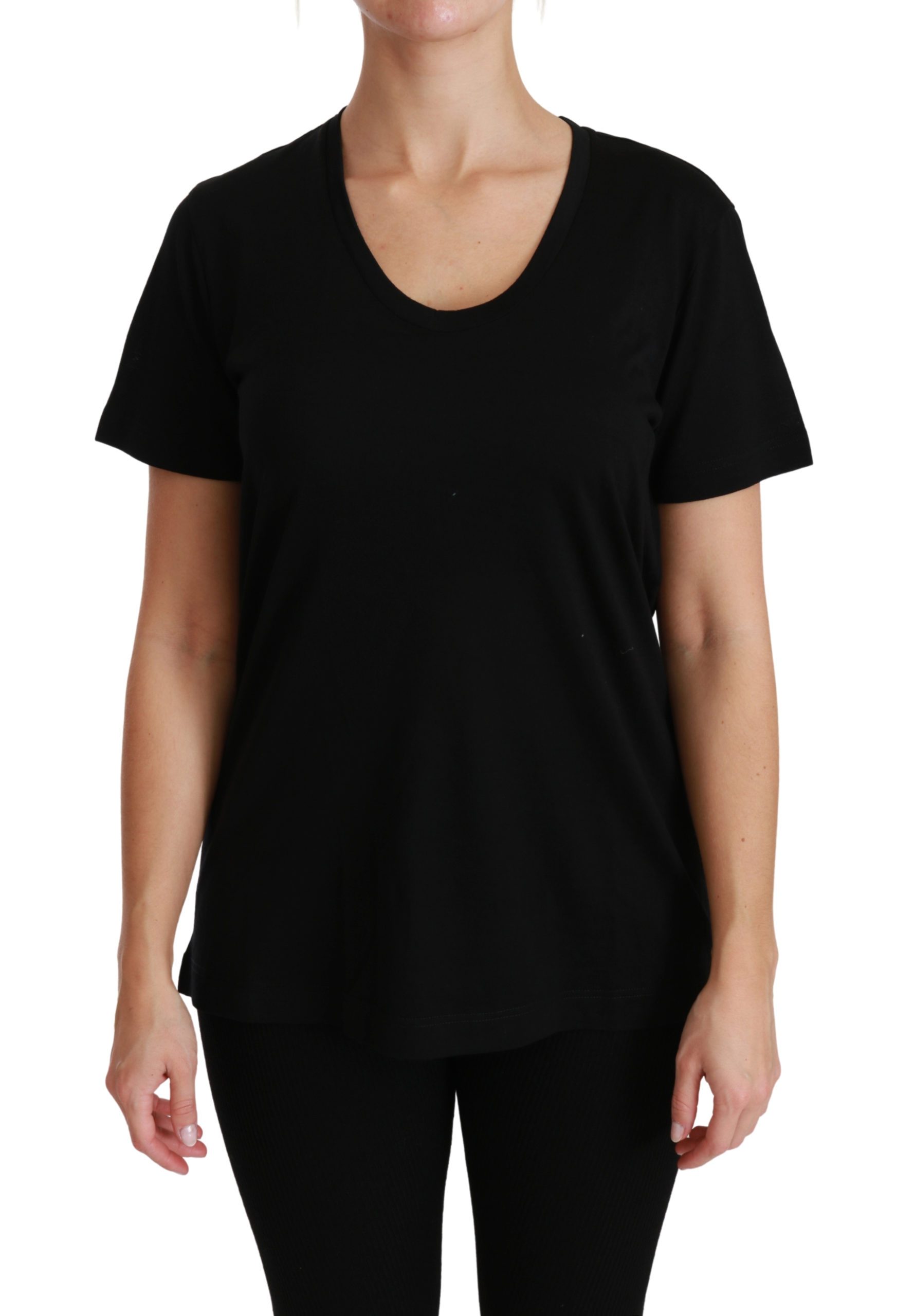 Black U-neck Short Sleeve Top Wool T-shirt - IT46|XL