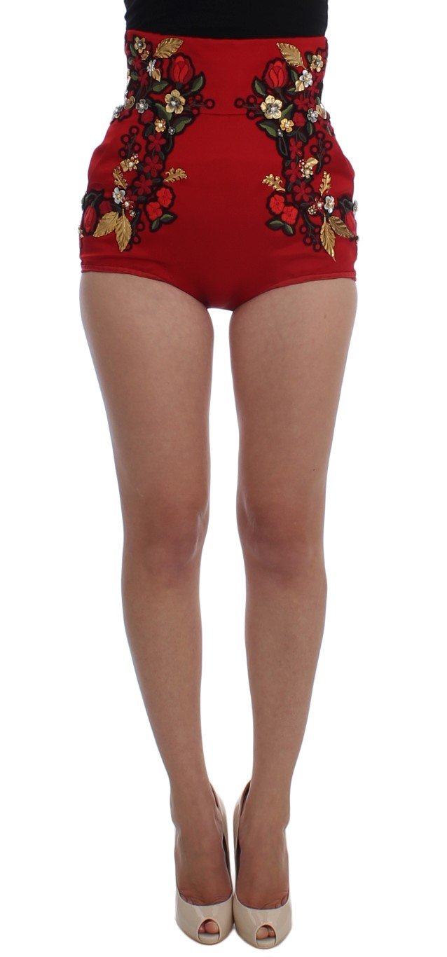 Dolce & Gabbana Women's Silk Pearls Roses Shorts Red SIG20123 - IT40|S