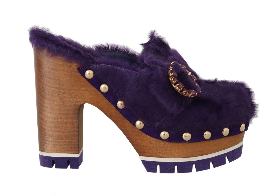 Purple Xiangao Fur Crystal Mules - EU39/US8.5