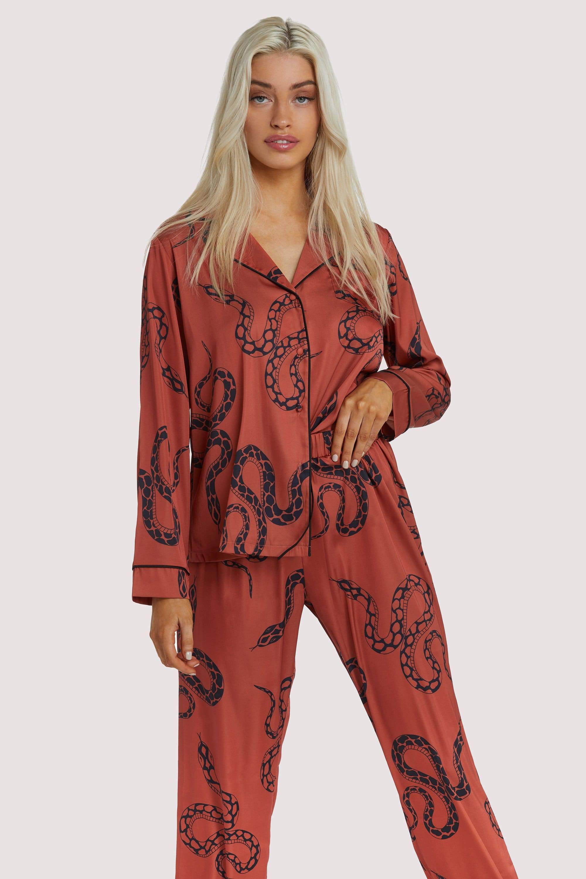 Wolf & Whistle Rust Snake Print Satin Pyjama Set UK 26 / US 22