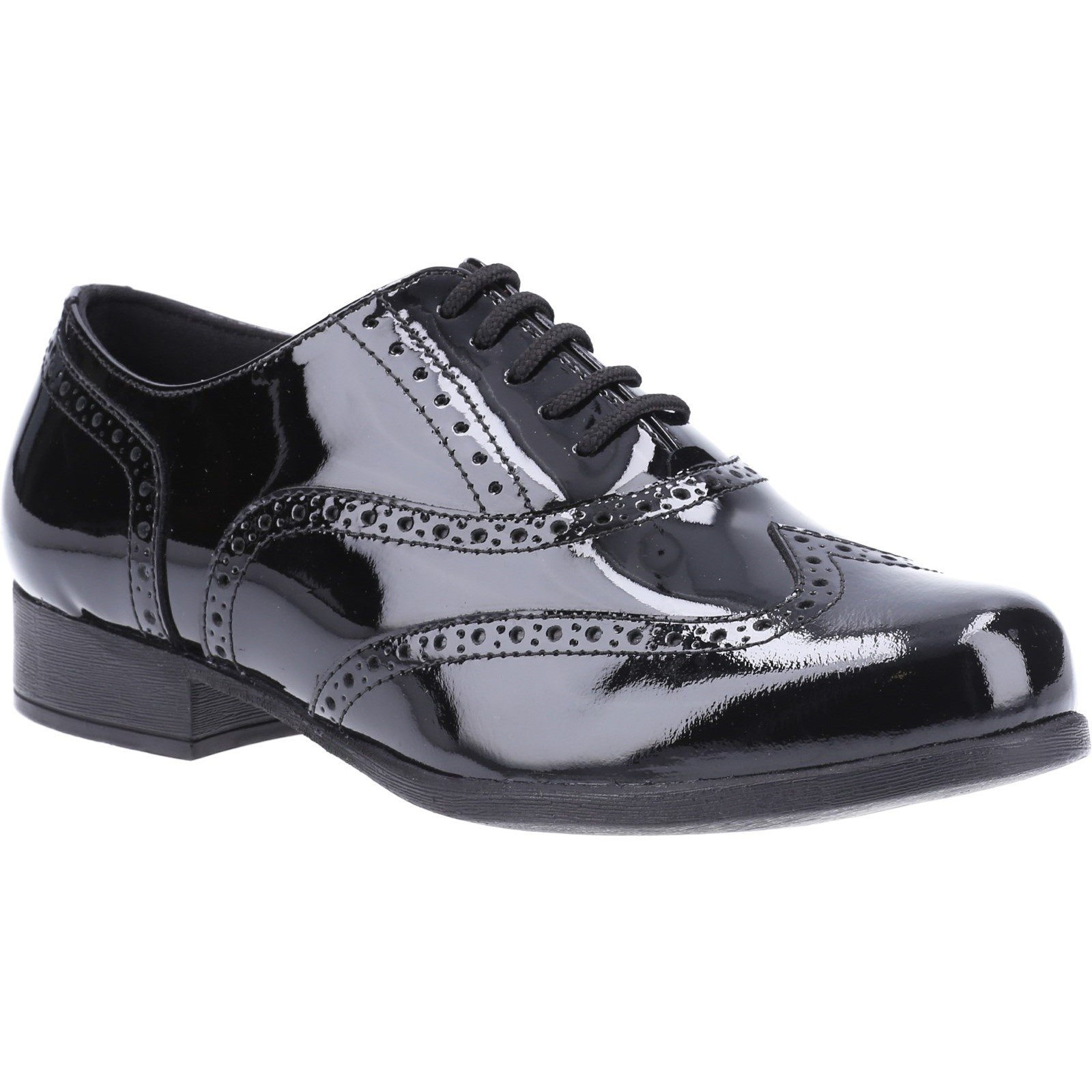 Hush Puppies Kid's Kada Junior School Brogue Shoe Patent Black 32597 - Patent Black 3