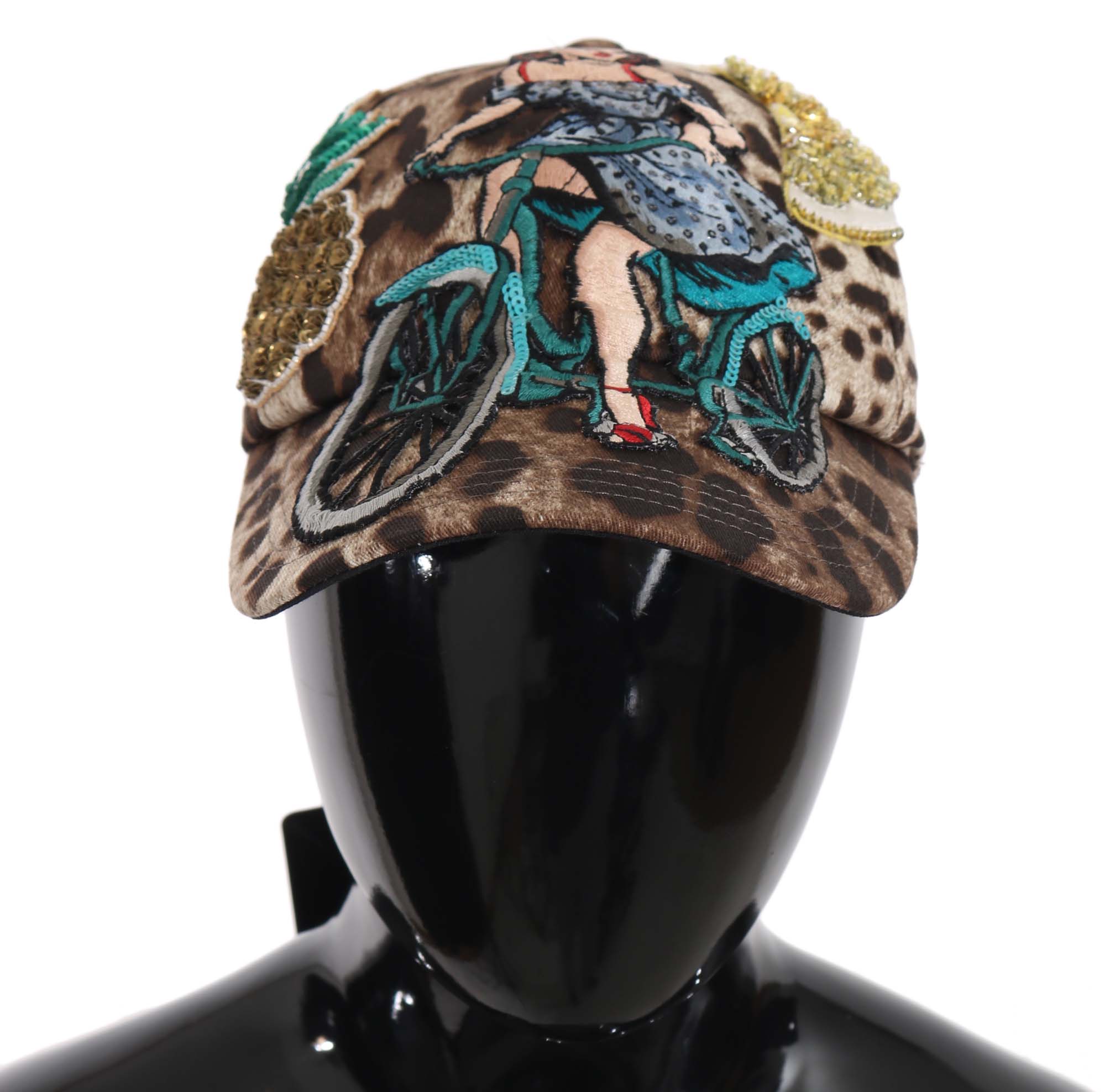 Dolce & Gabbana Women's Leopard Sequin Sicily Applique Baseball Hat Brown HAT70141 - 56 cm|XS