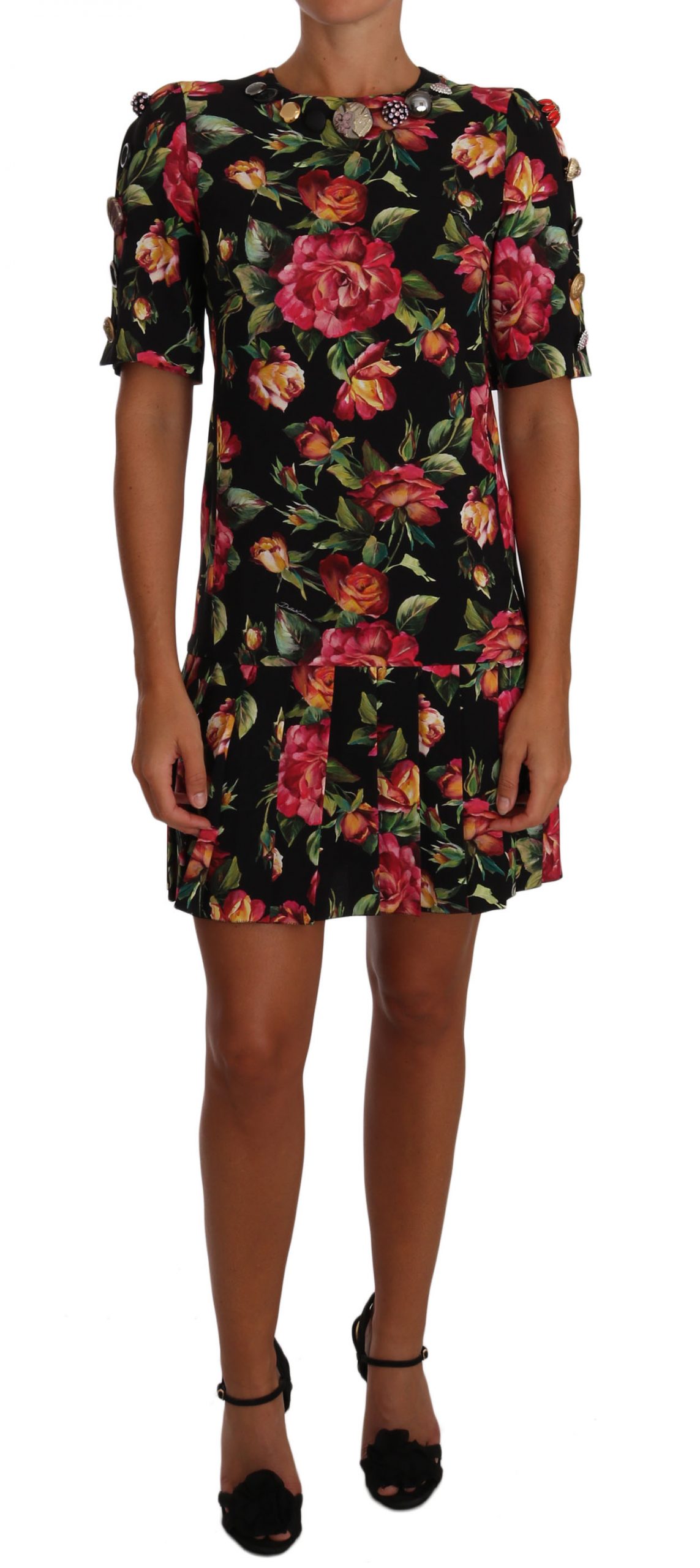 Dolce & Gabbana Women's Floral Crystal Buttons Dress Multicolor DR1444 - IT38|XS
