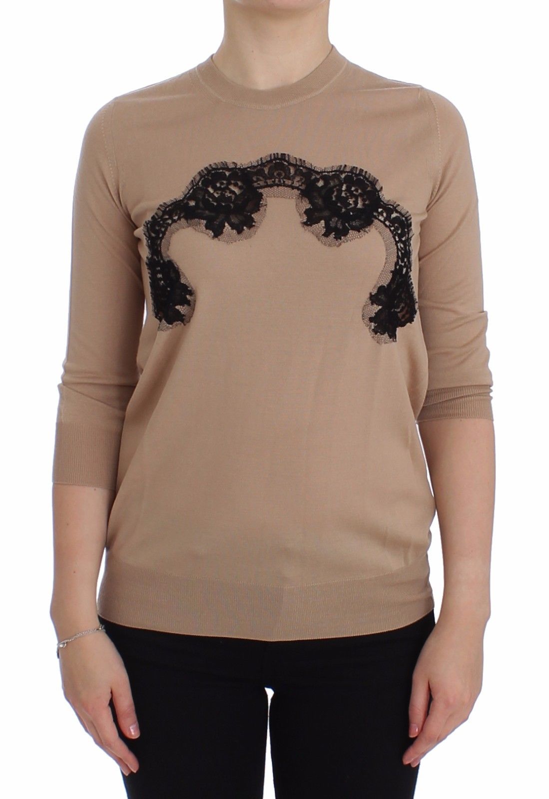 Dolce & Gabbana Women's Wool Lace Pullover Sweater Beige SIG13246 - IT36 | XS