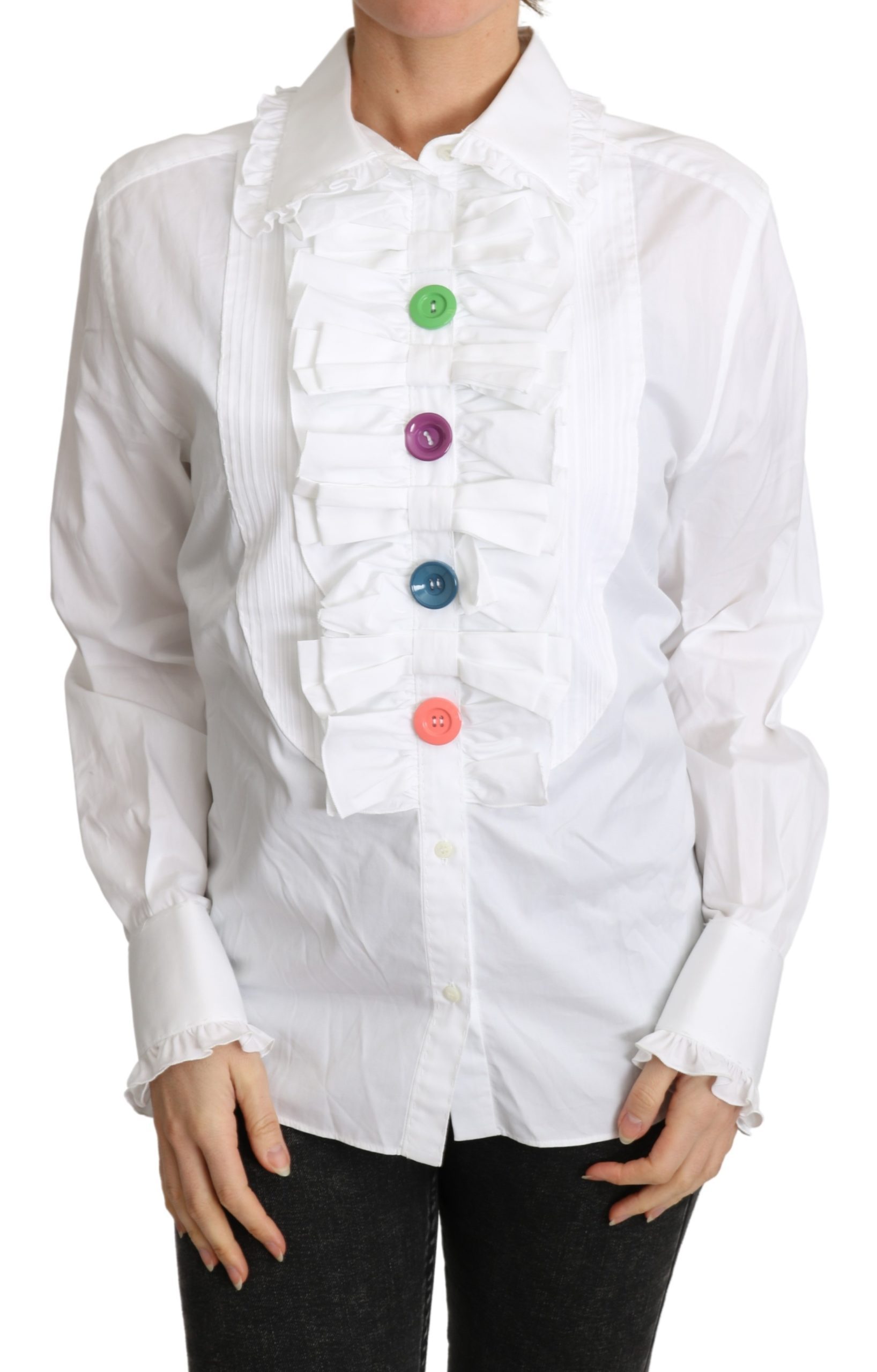 Dolce & Gabbana Women's Ruffle Long Sleeves Top White TSH4832 - IT46|XL