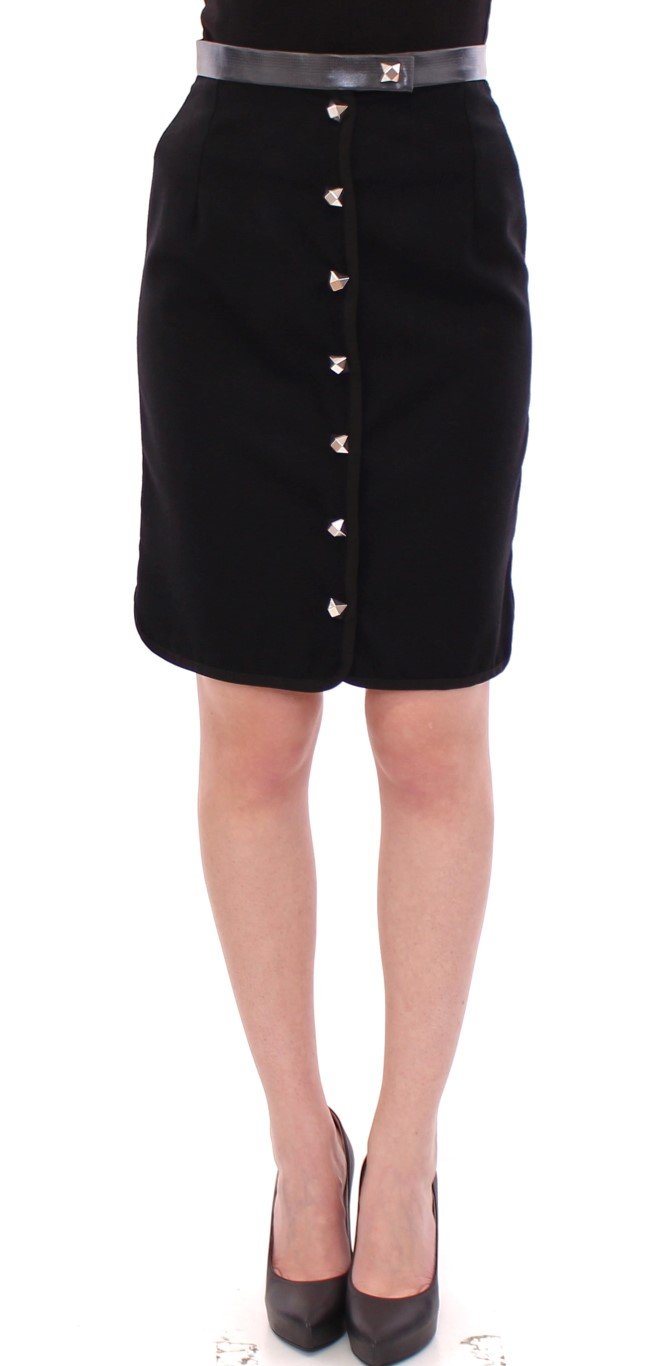 Corrado De Biase Women's Metal Buttons Cotto Wool Skirt Black GSS10175 - IT42|M