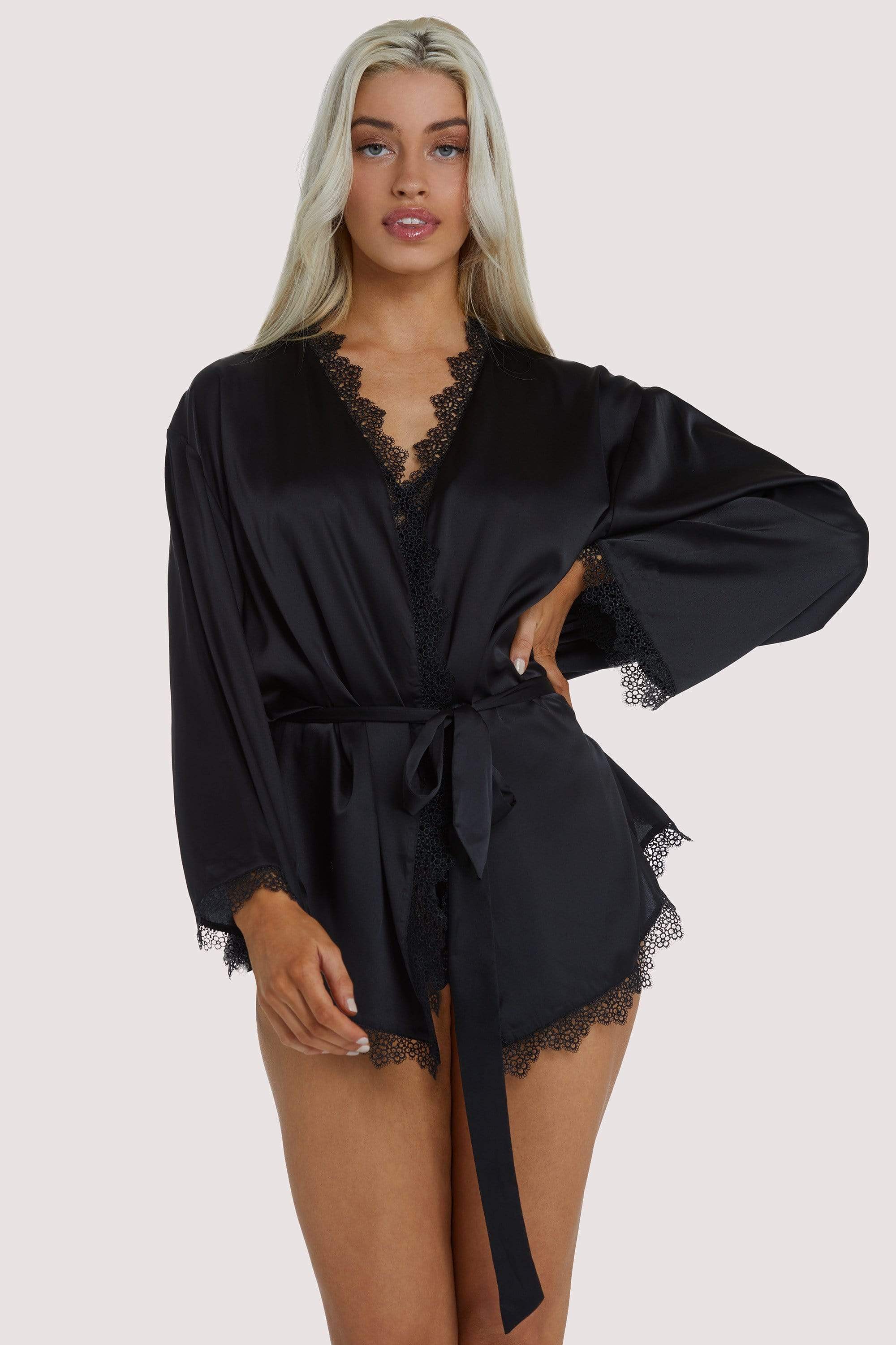 Wolf & Whistle Black Lace Trim Robe UK 10 / US 6
