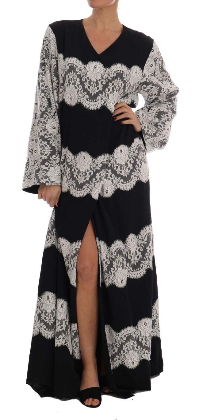 Dolce & Gabbana Women's Silk Floral Lace Kaftan Dress Black DR1401 - IT38|XS