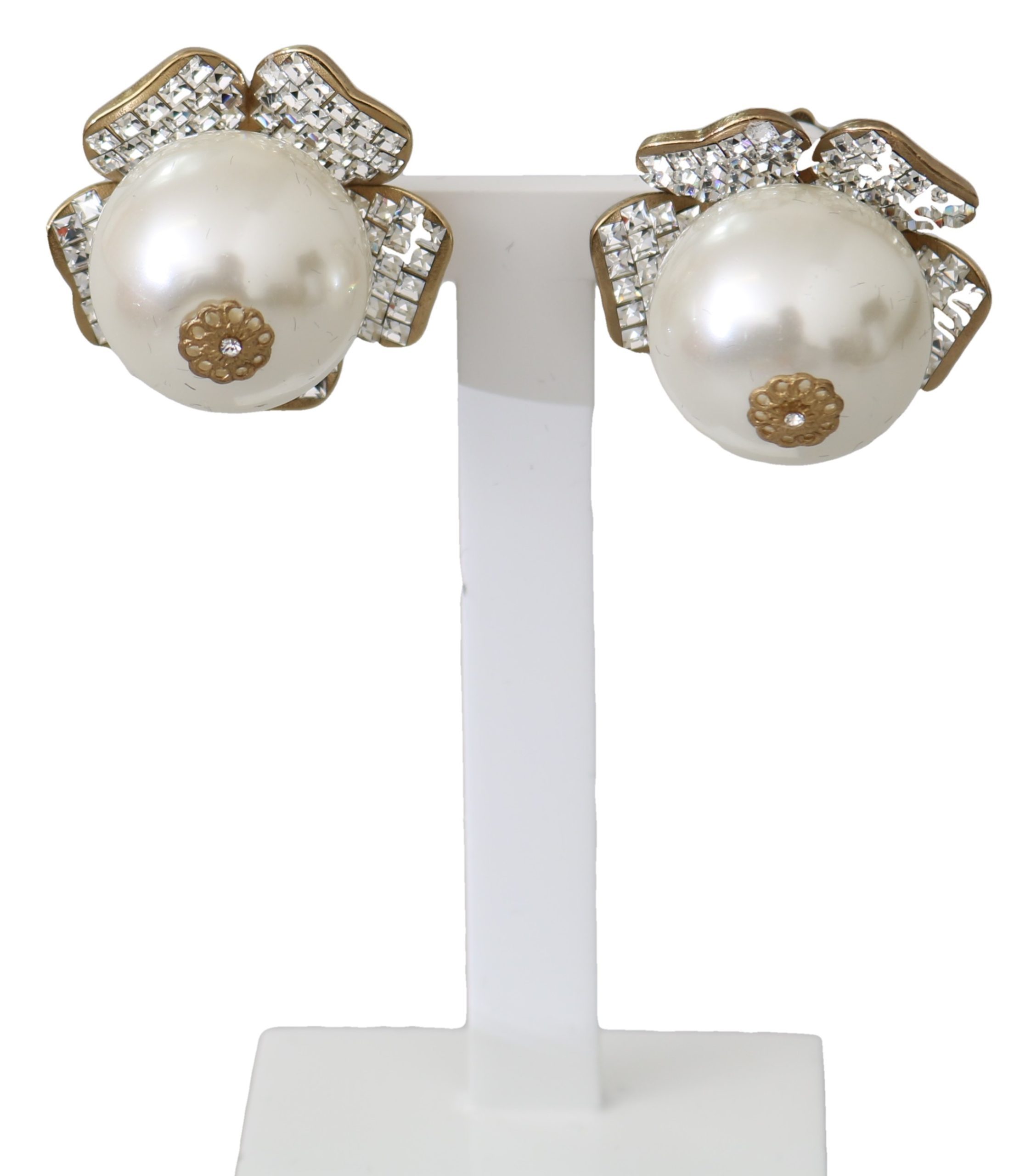 Dolce & Gabbana Women's Brass Crystal Pearl Drop Clip-on Earrings Gold SMY10098