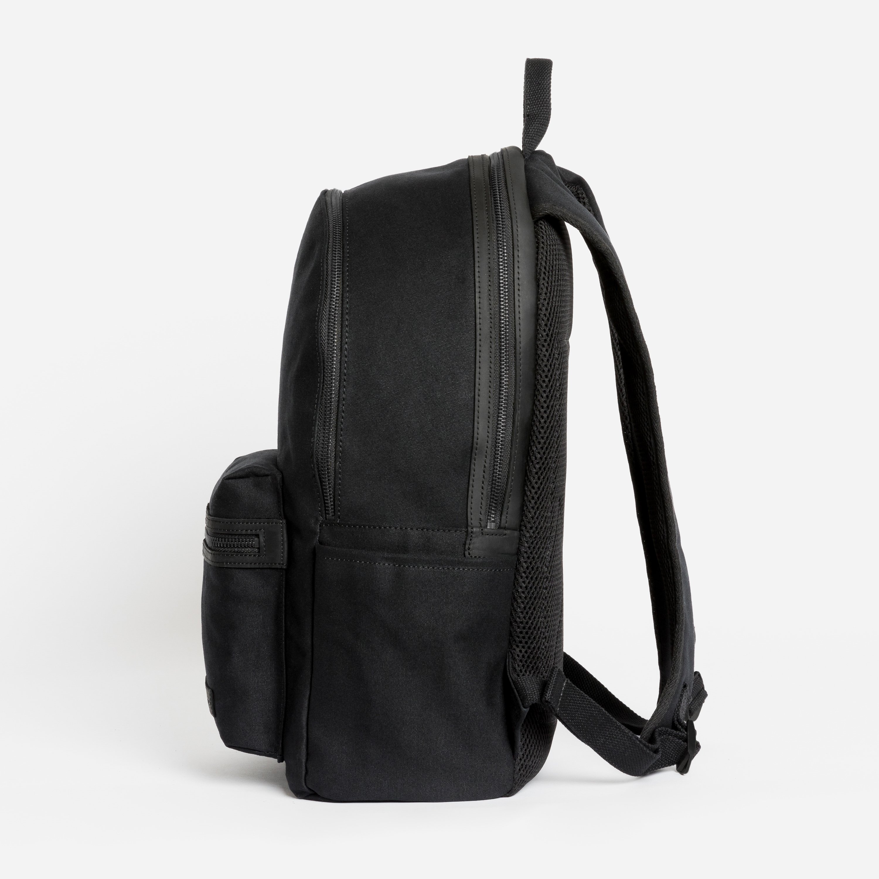 The Commuter Backpack. Waterproofed Canvas and Leather. 16" Laptop Pocket., All Black